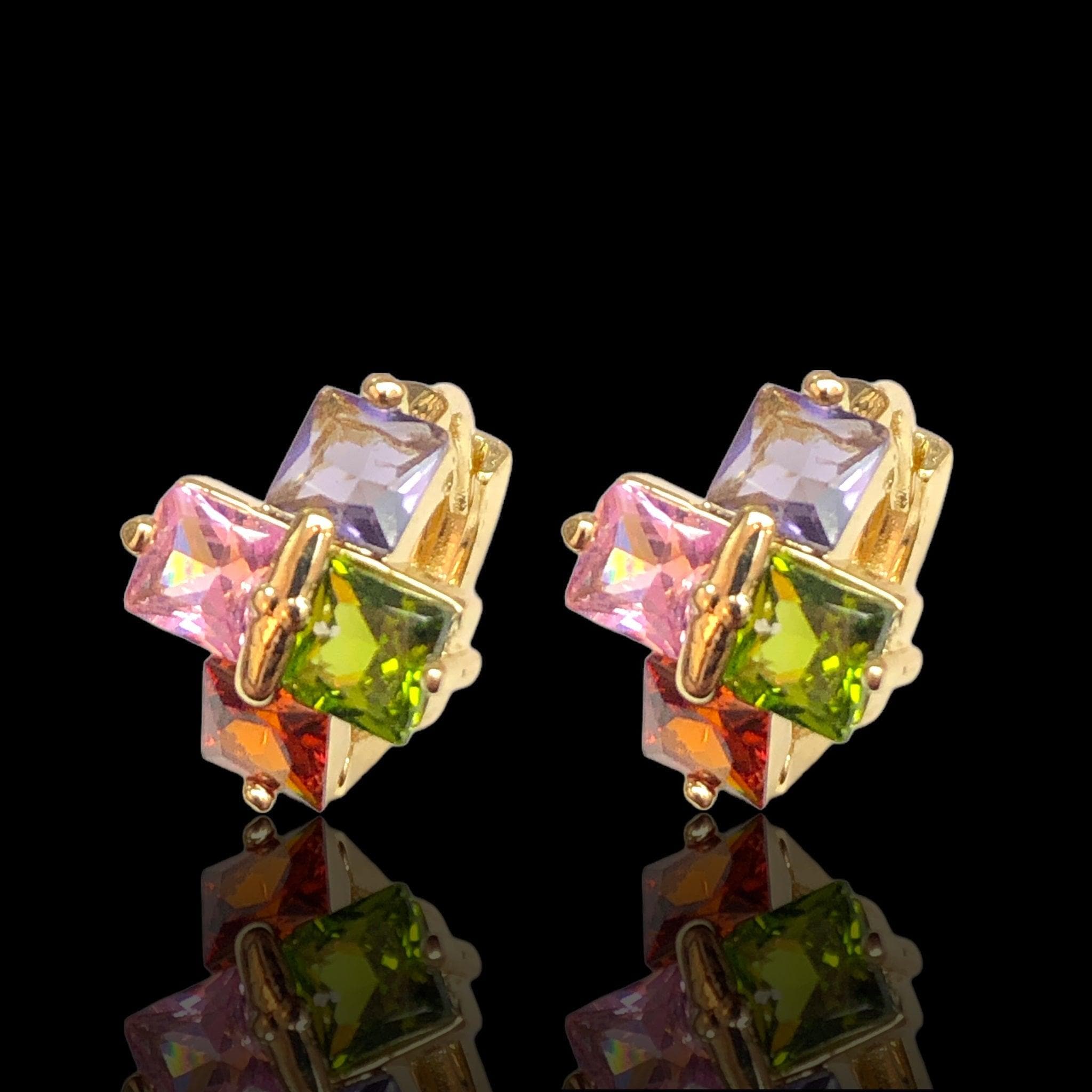 Oro Laminado Gold Filled CZ Cross Huggie Hoop Earrings