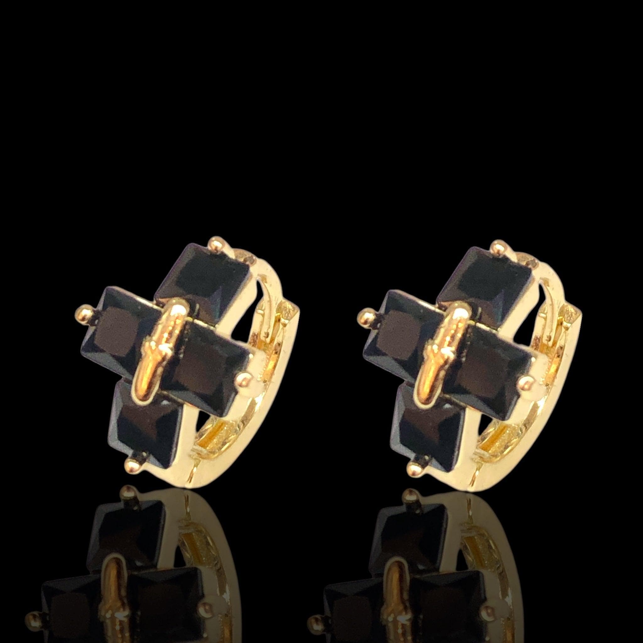 Oro Laminado Gold Filled CZ Cross Huggie Hoop Earrings