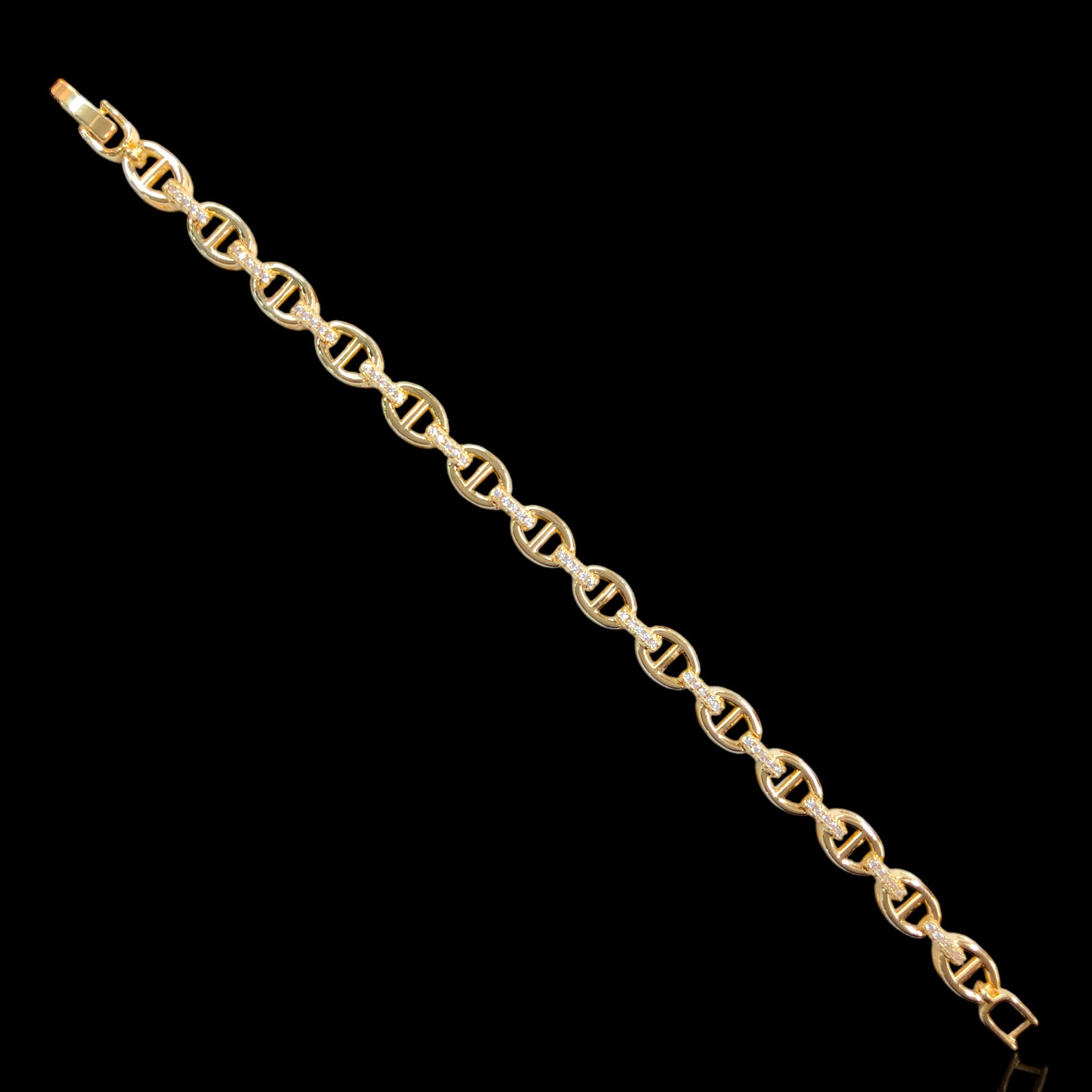 Oro Laminado Gold Filled CZ Mariner Link Bracelet