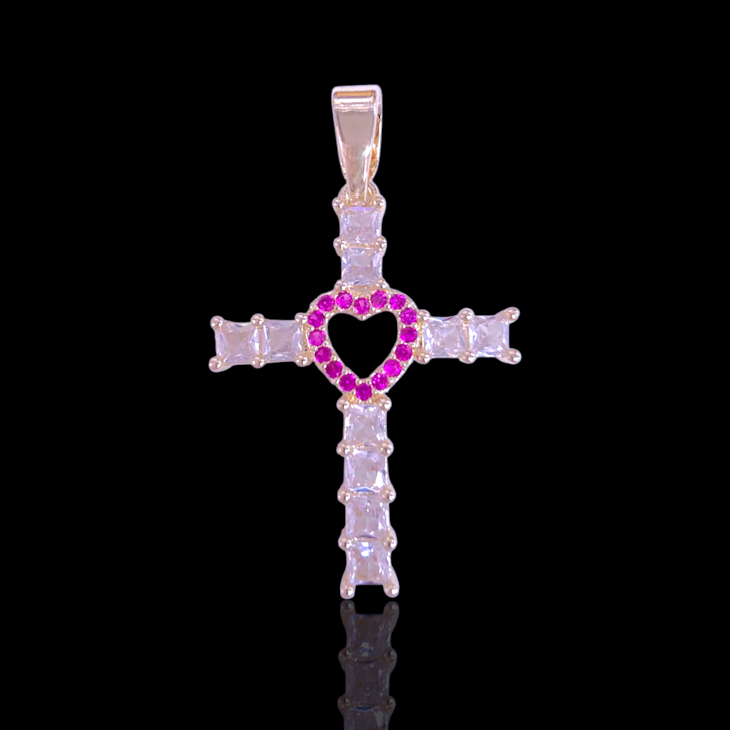 Oro Laminado Gold Filled Celestial Heart Cross Pendant