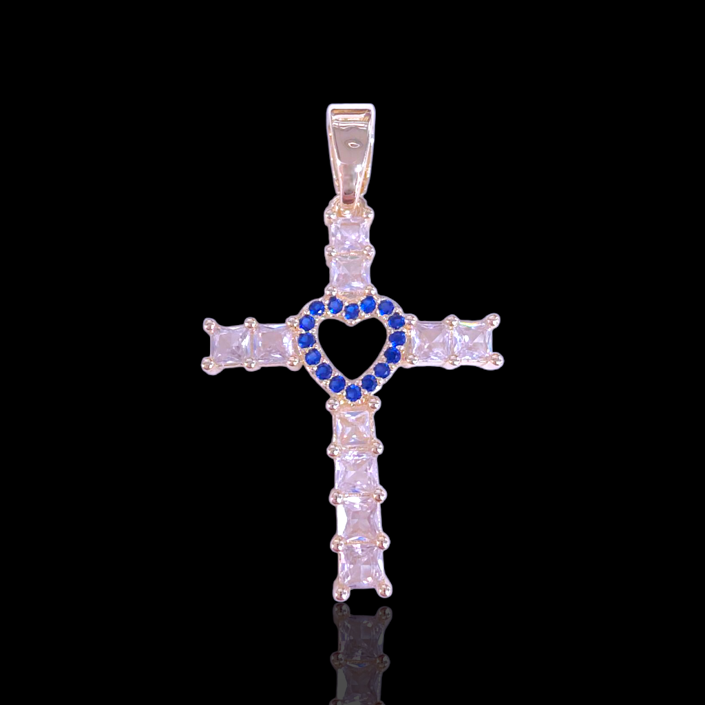 Oro Laminado Gold Filled Celestial Heart Cross Pendant