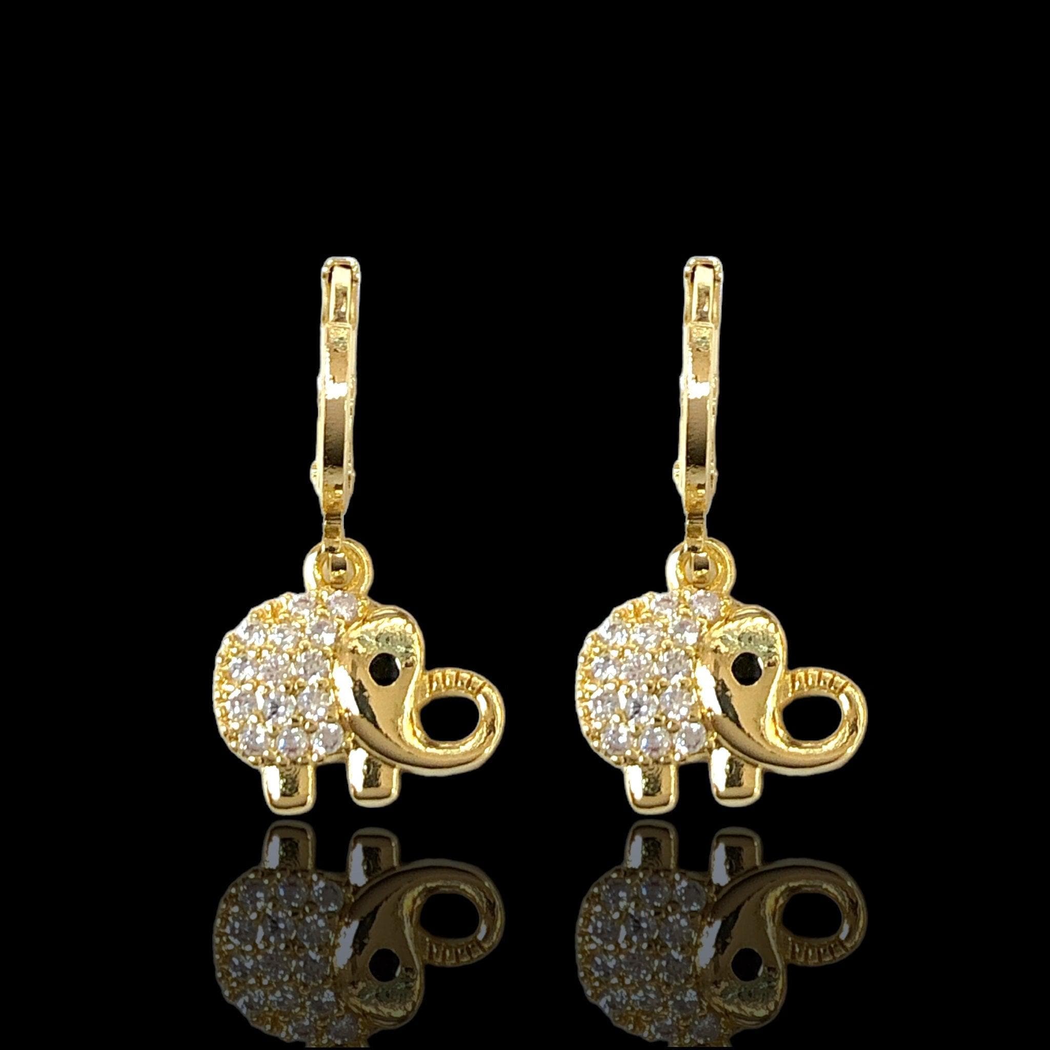 Oro Laminado Gold Filled Chubby Elephant Dangle Earrings