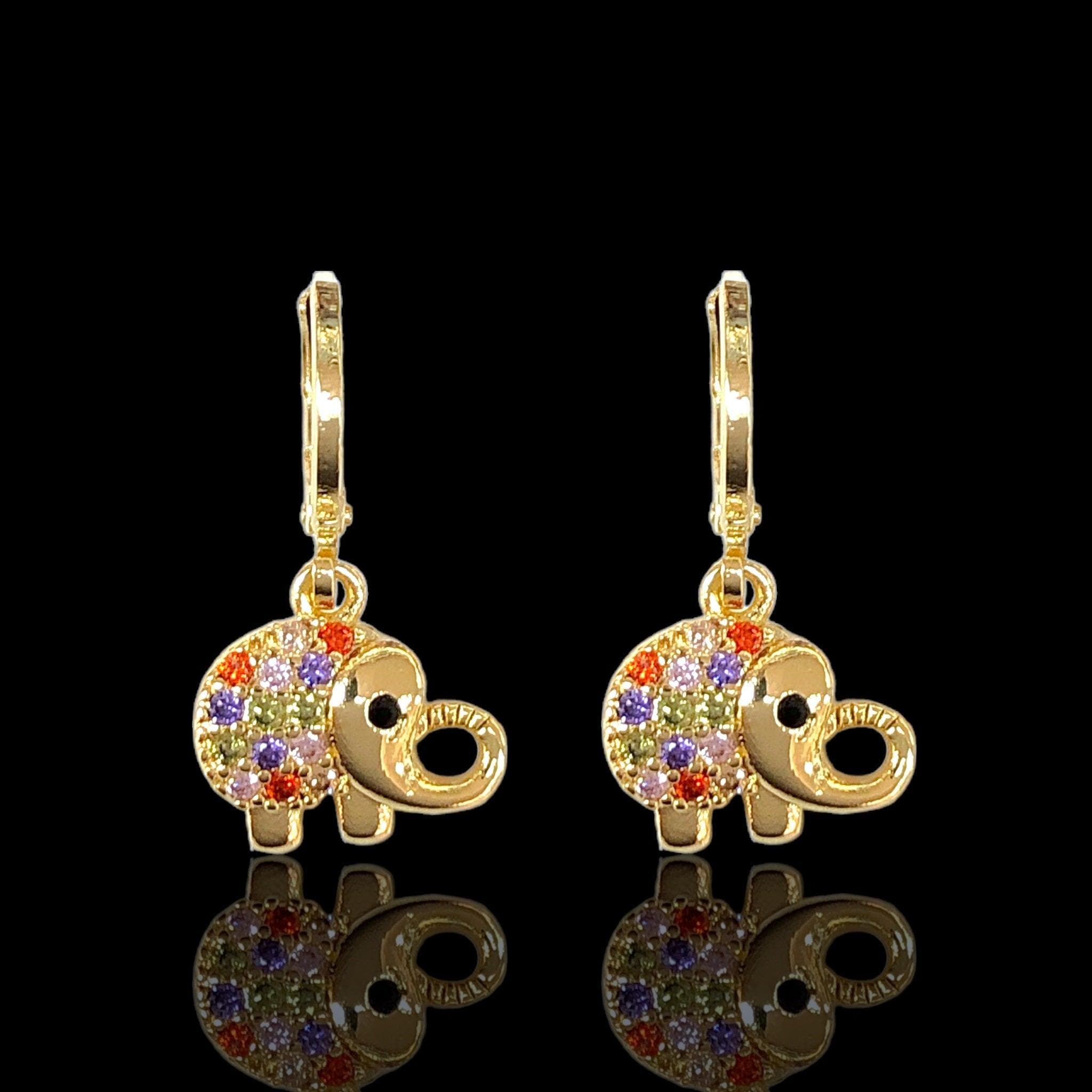 Oro Laminado Gold Filled Chubby Elephant Dangle Earrings