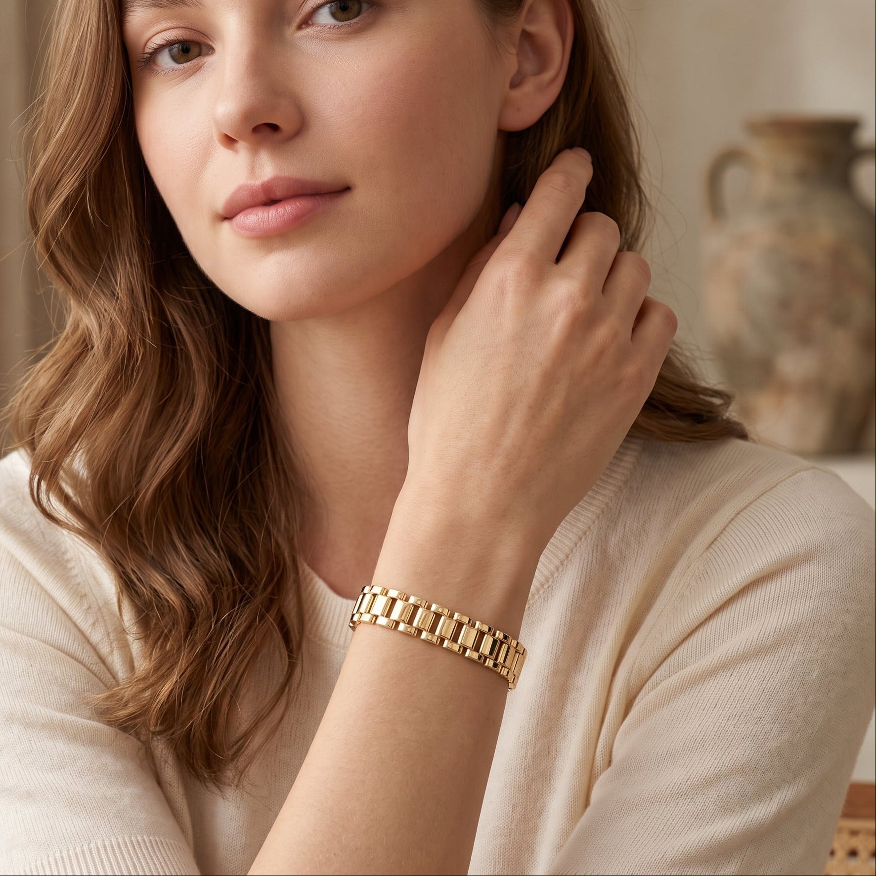 Oro Laminado Gold Filled Classic Geneva Rolx Link Bracelet