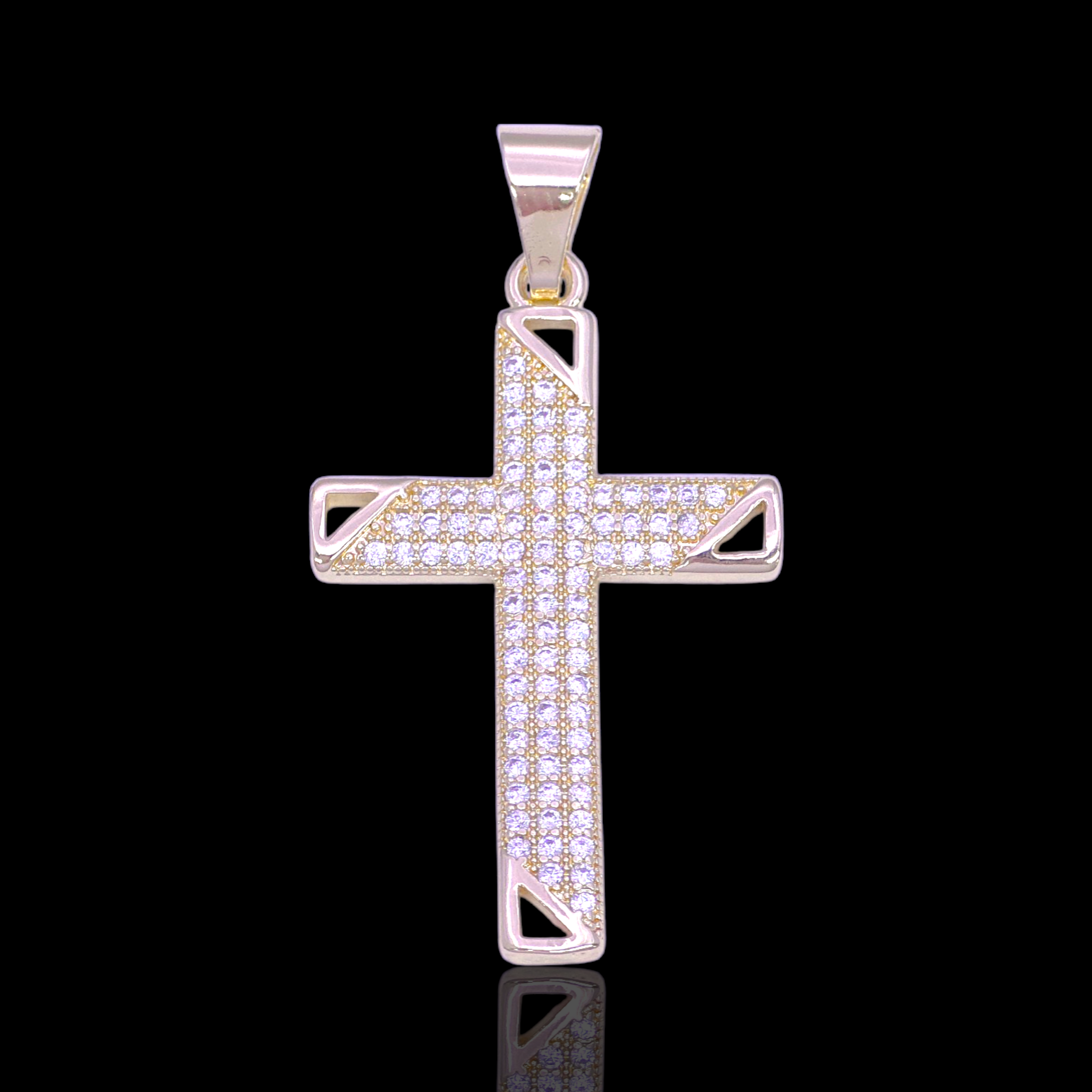 Oro Laminado Gold Filled Cornerstone Pave Cross CZ Pendant
