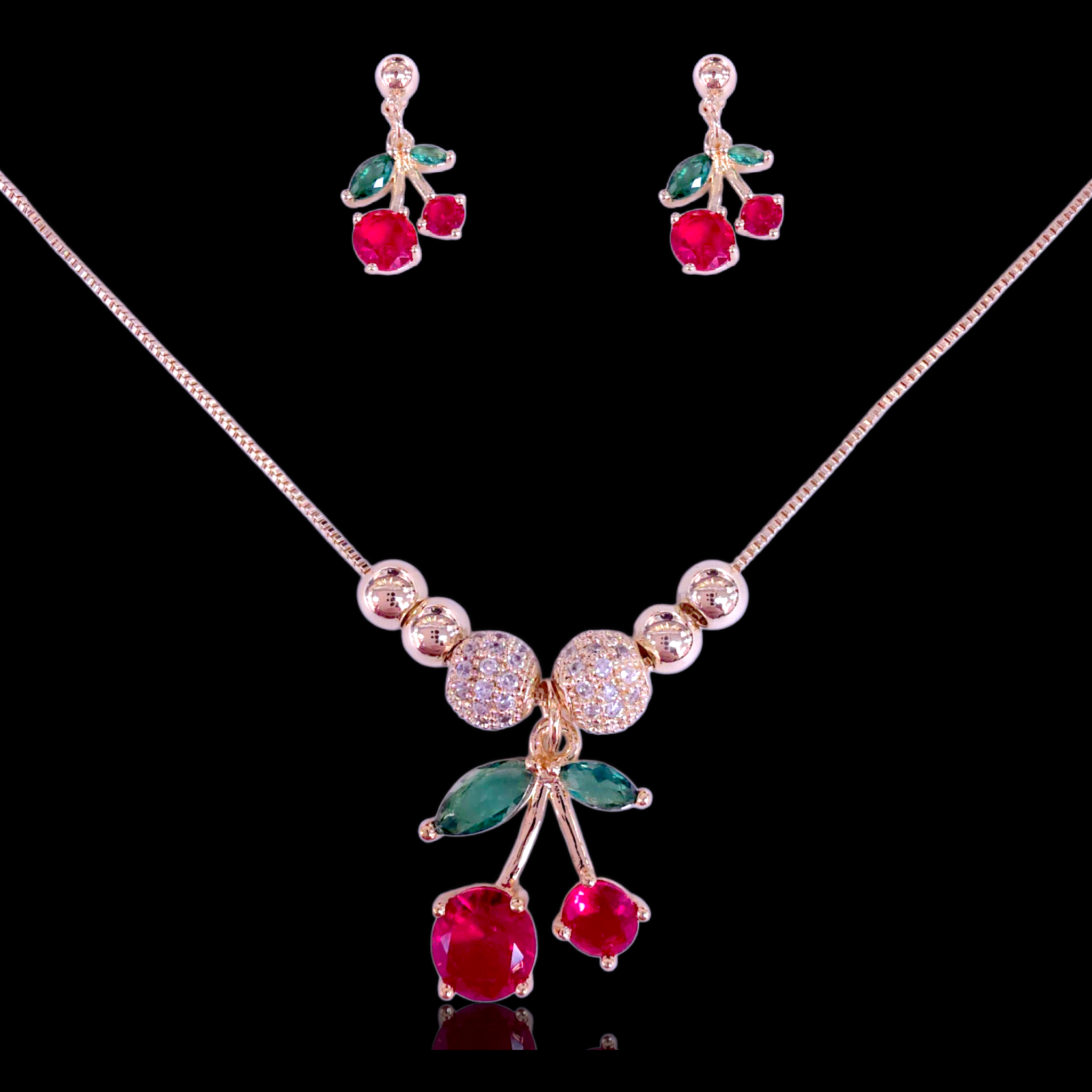 Oro Laminado Gold Filled Crimson Ruby Cherry Zirconia Set