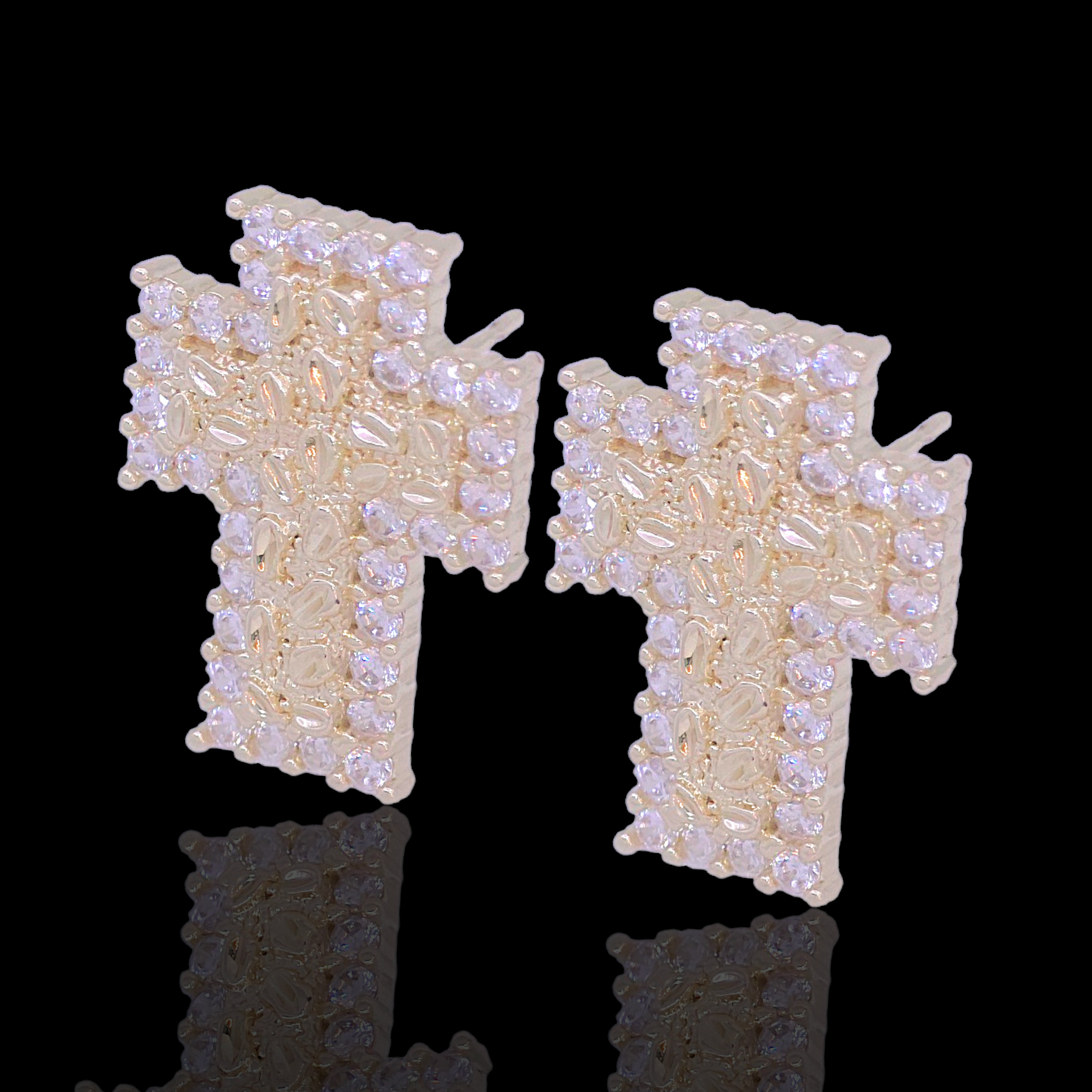 Oro Laminado Gold Filled Cross Nugget Zirconia Stud Earrings
