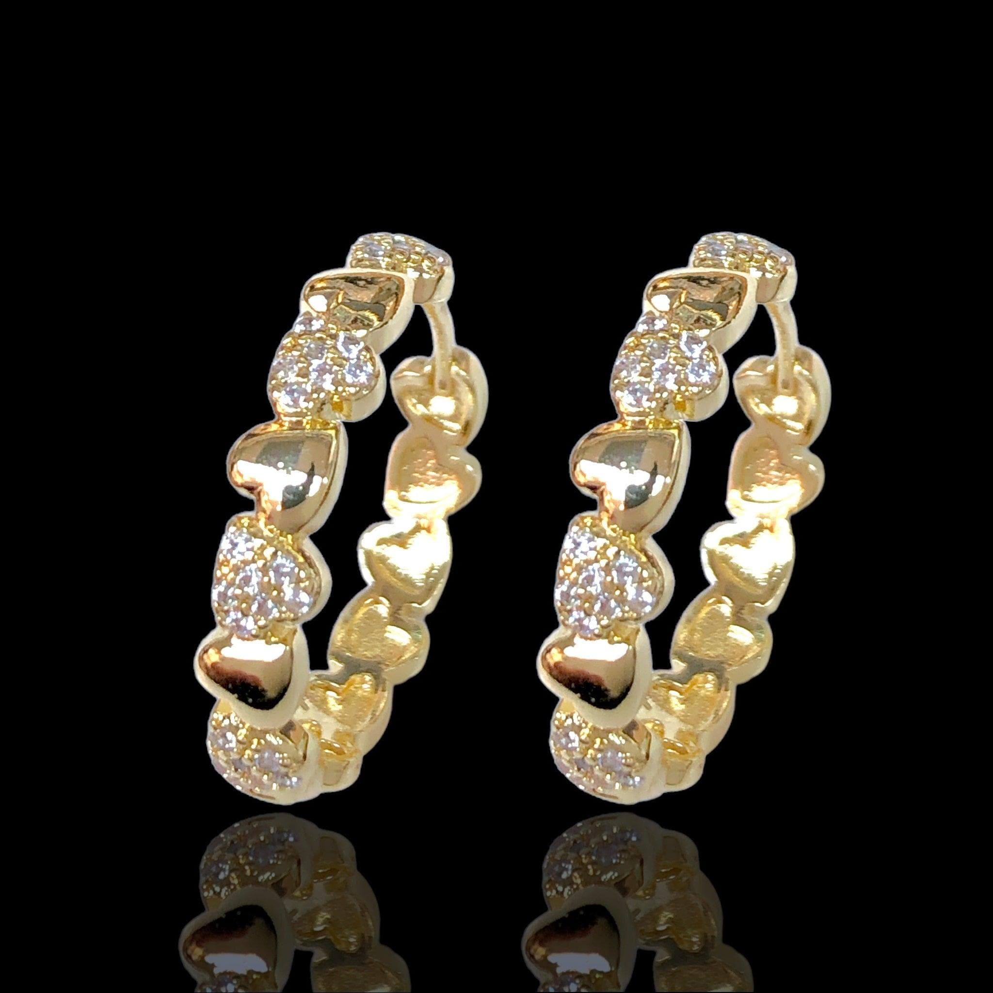 Oro Laminado Gold Filled Cupid Hearts CZ Hoop Earrings