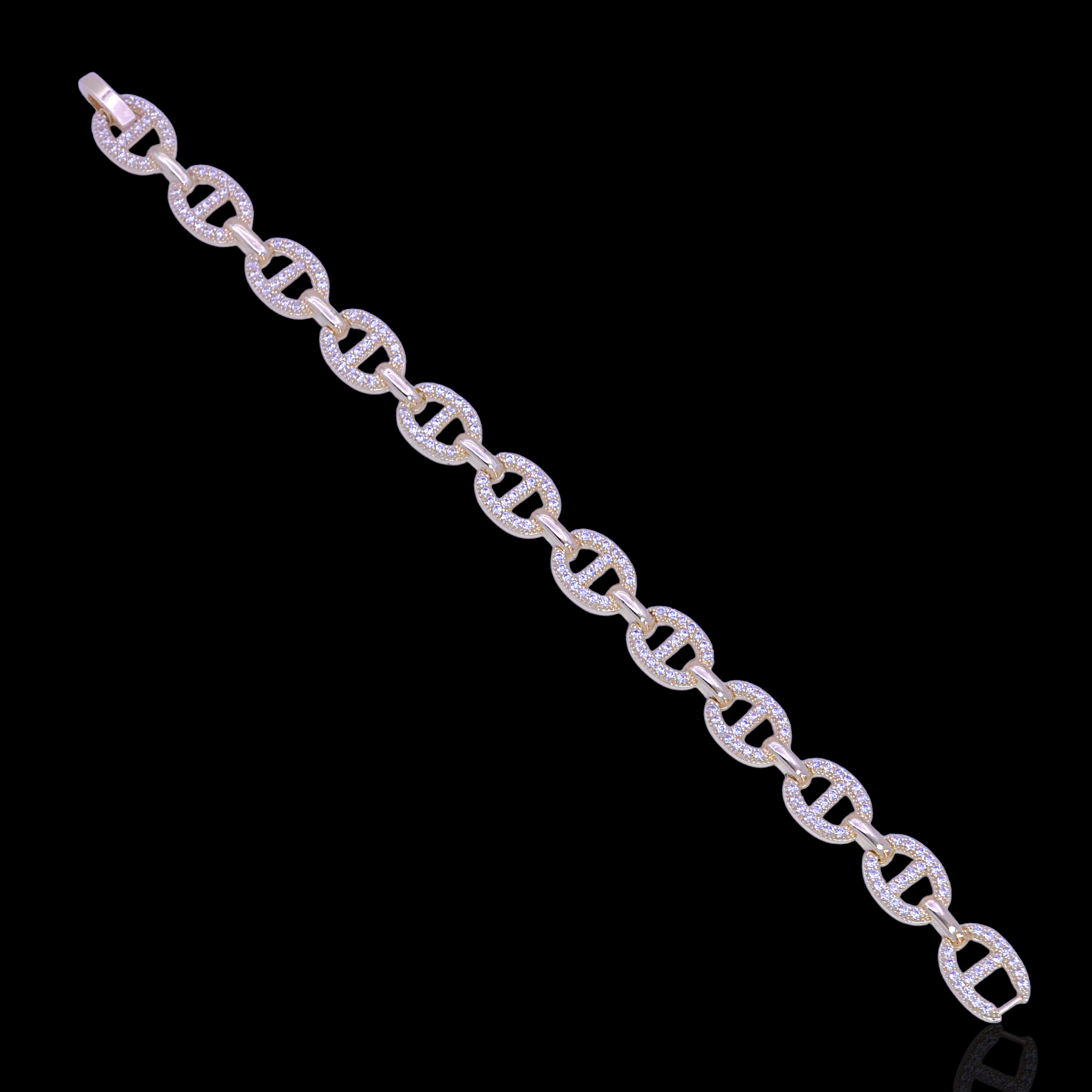 Oro Laminado Gold Filled Deluxe Mariner Link CZ Bracelet