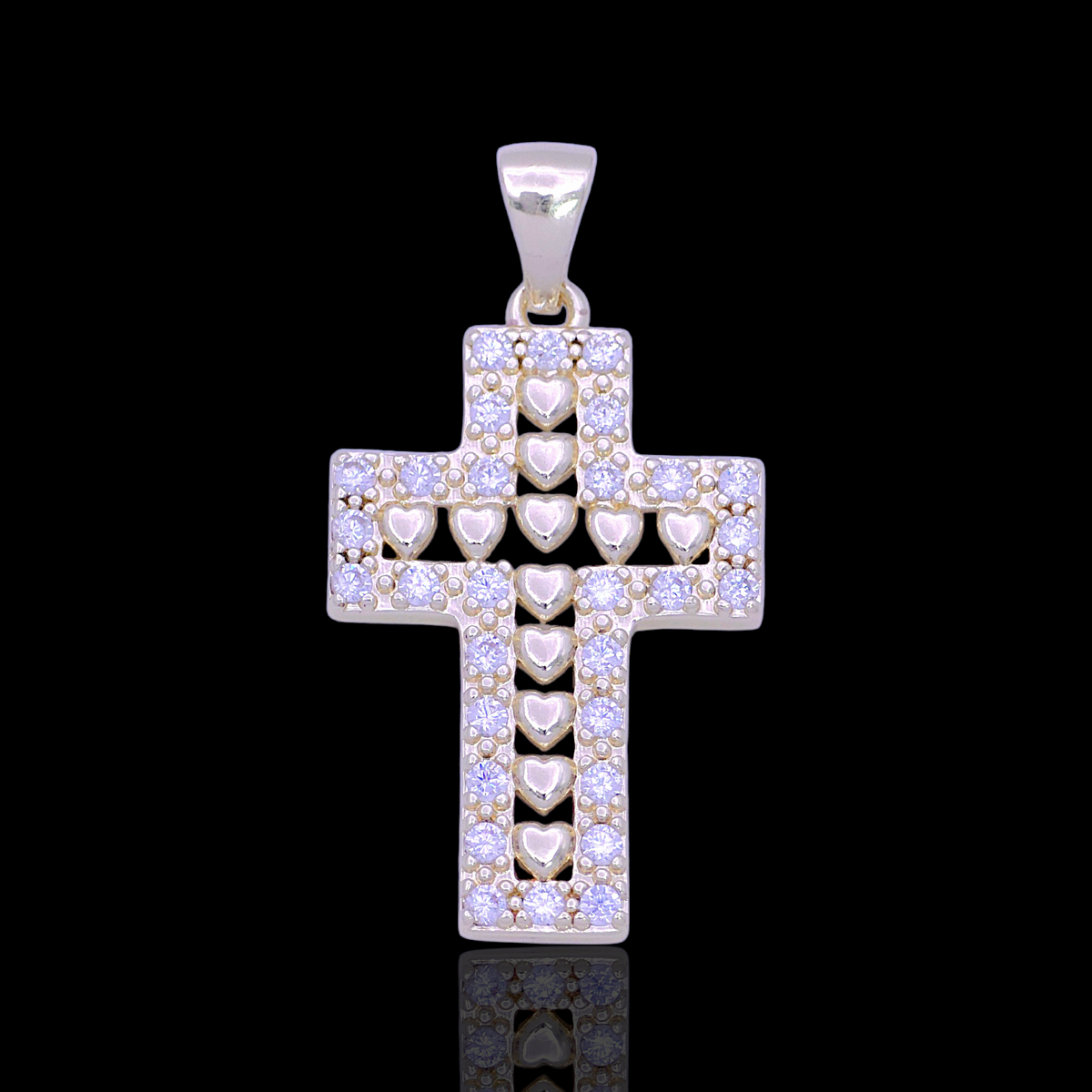 Oro Laminado Gold Filled Devoted Heart Cross CZ Pendant