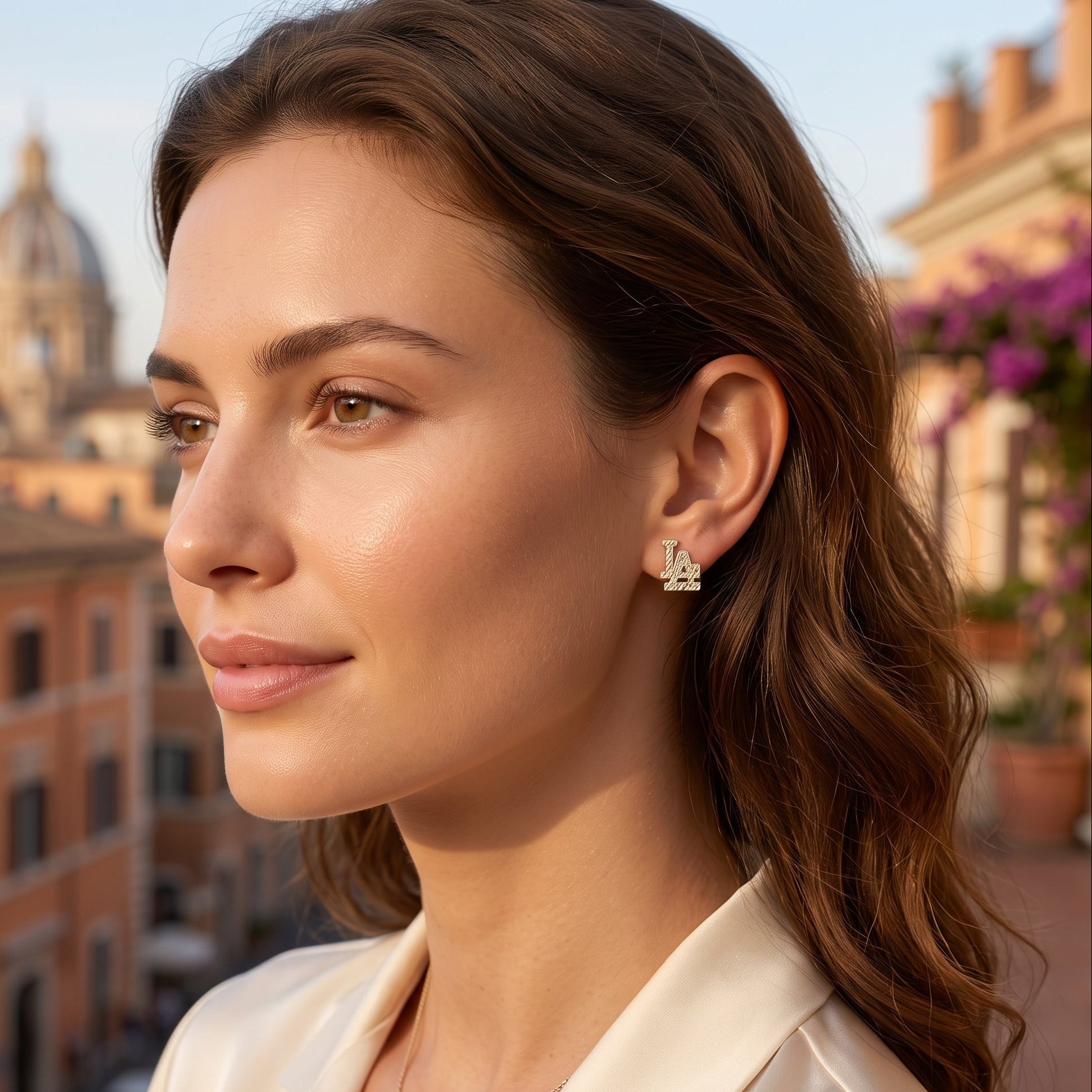 Oro Laminado Gold Filled Diamond Cut LA Stud Earrings