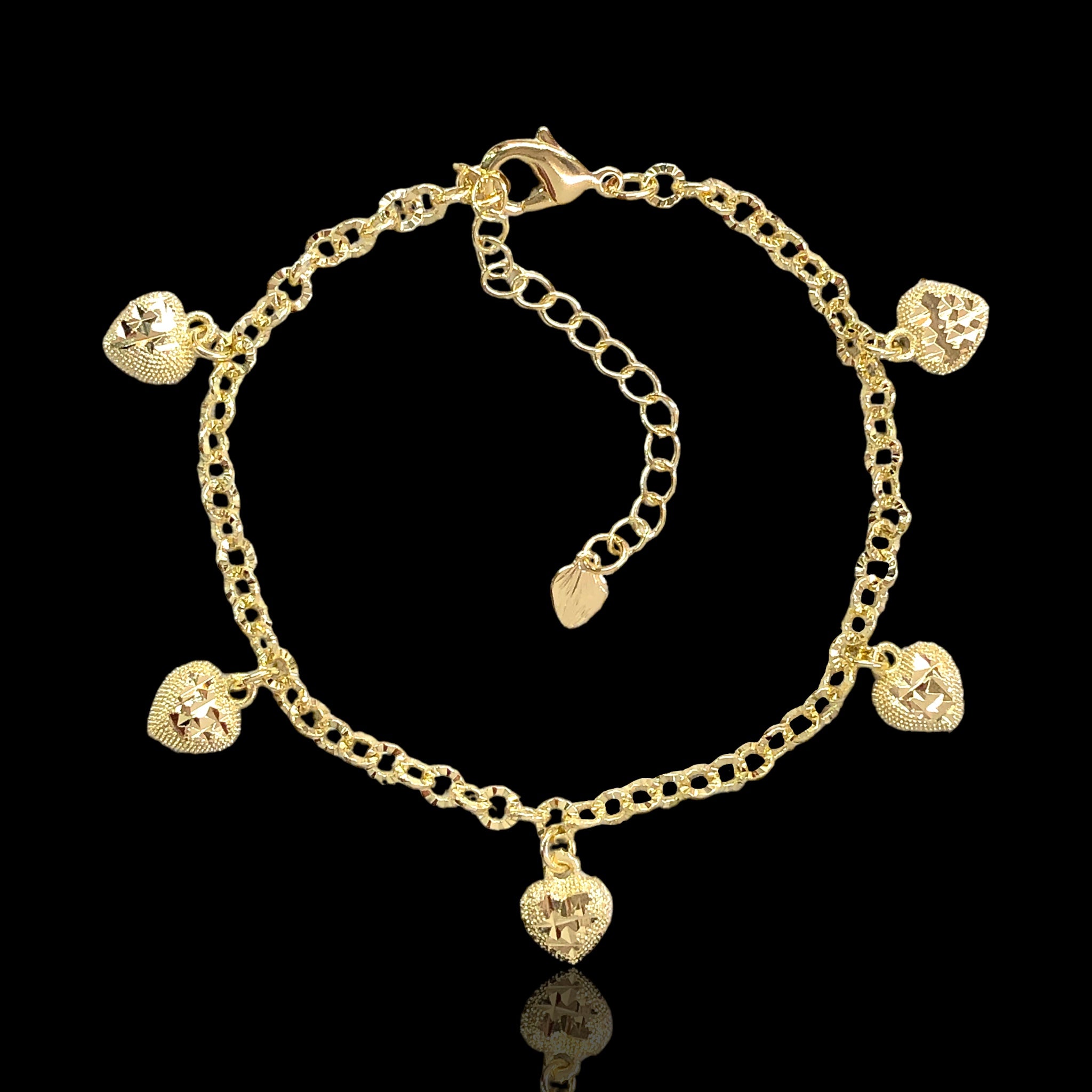 18k Gold Filled Diamond Cut Heart Bracelet