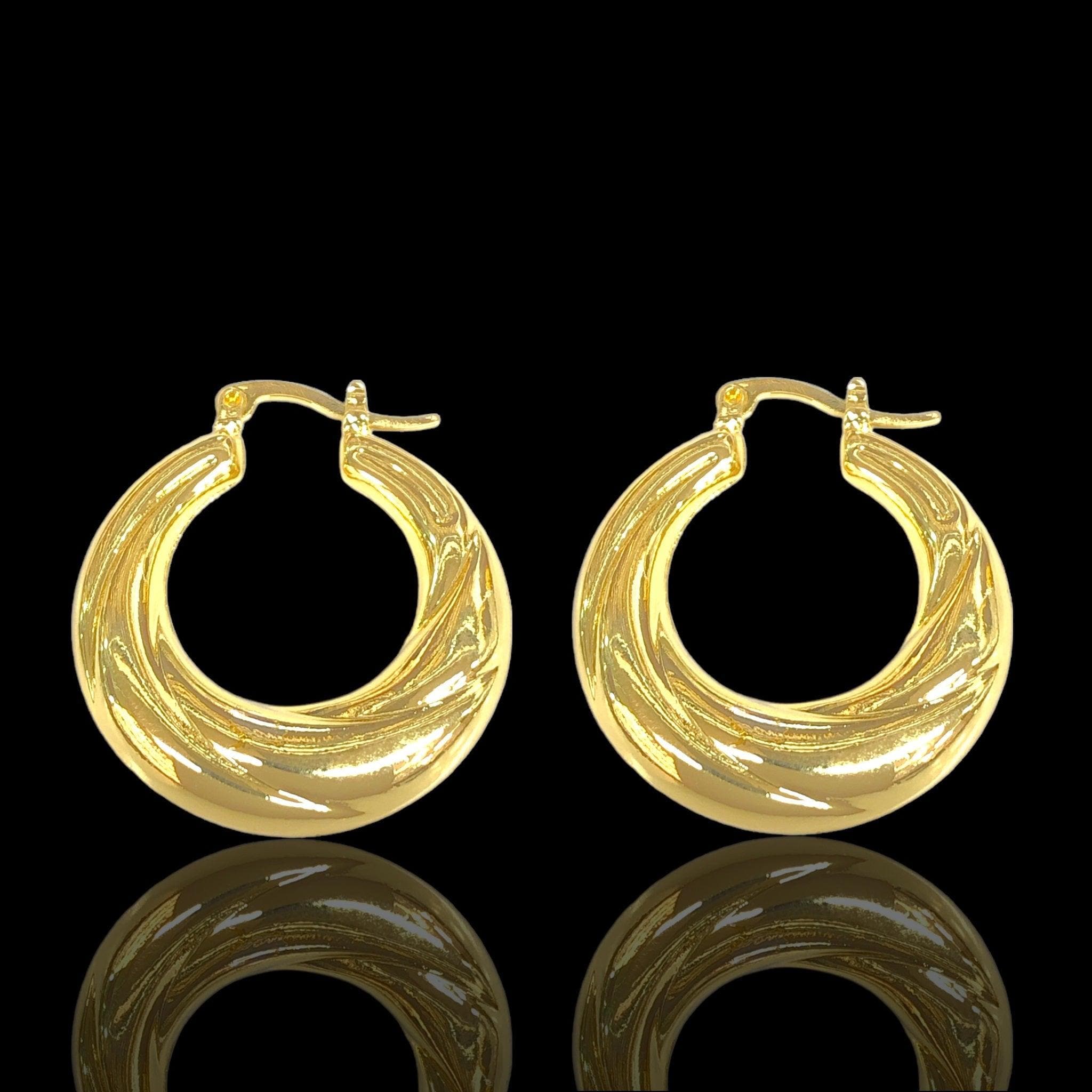 Oro Laminado Gold Filled Diamond Cut Puff Hoop Earrings
