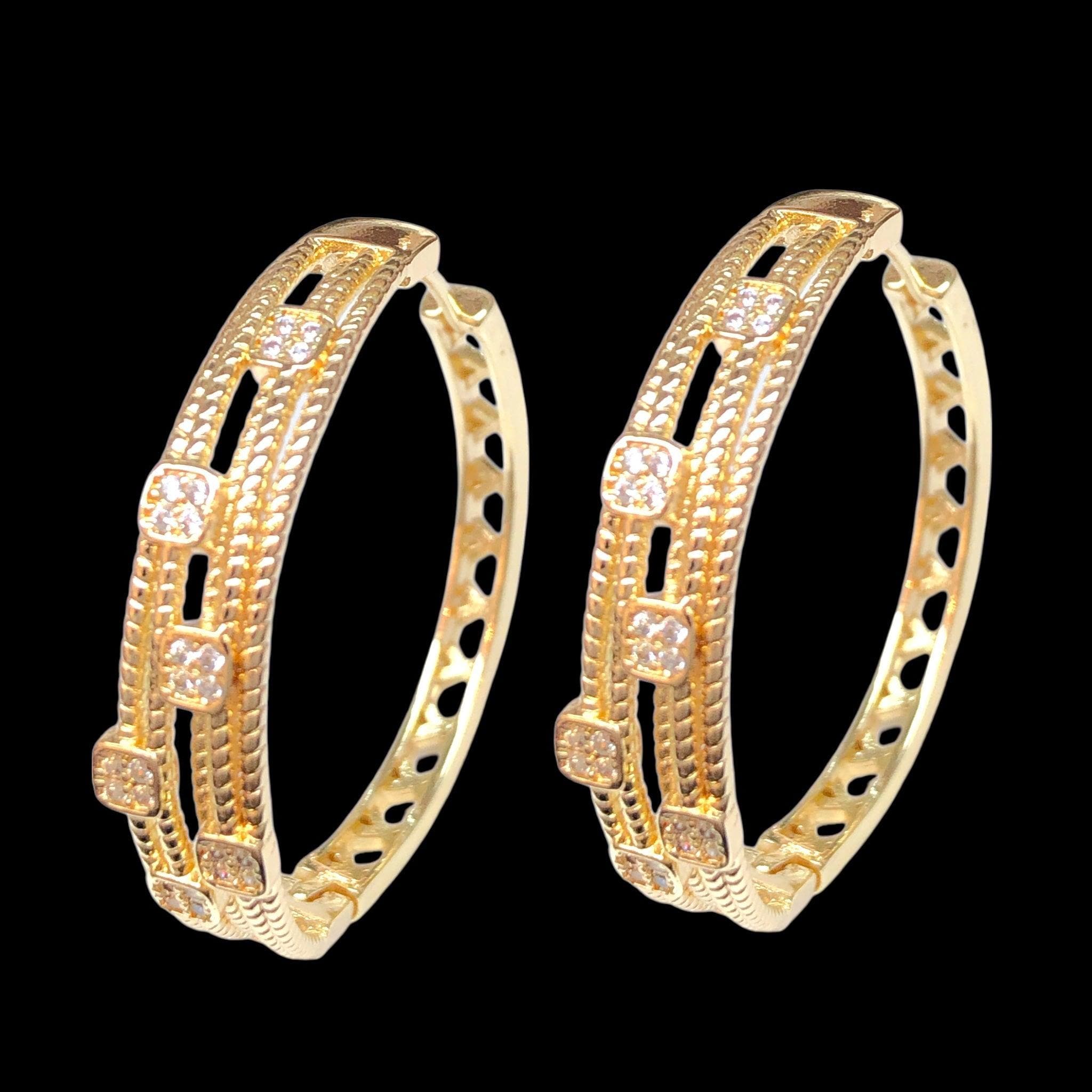 Oro Laminado Gold Filled Double Heart CZ Hoop Earrings