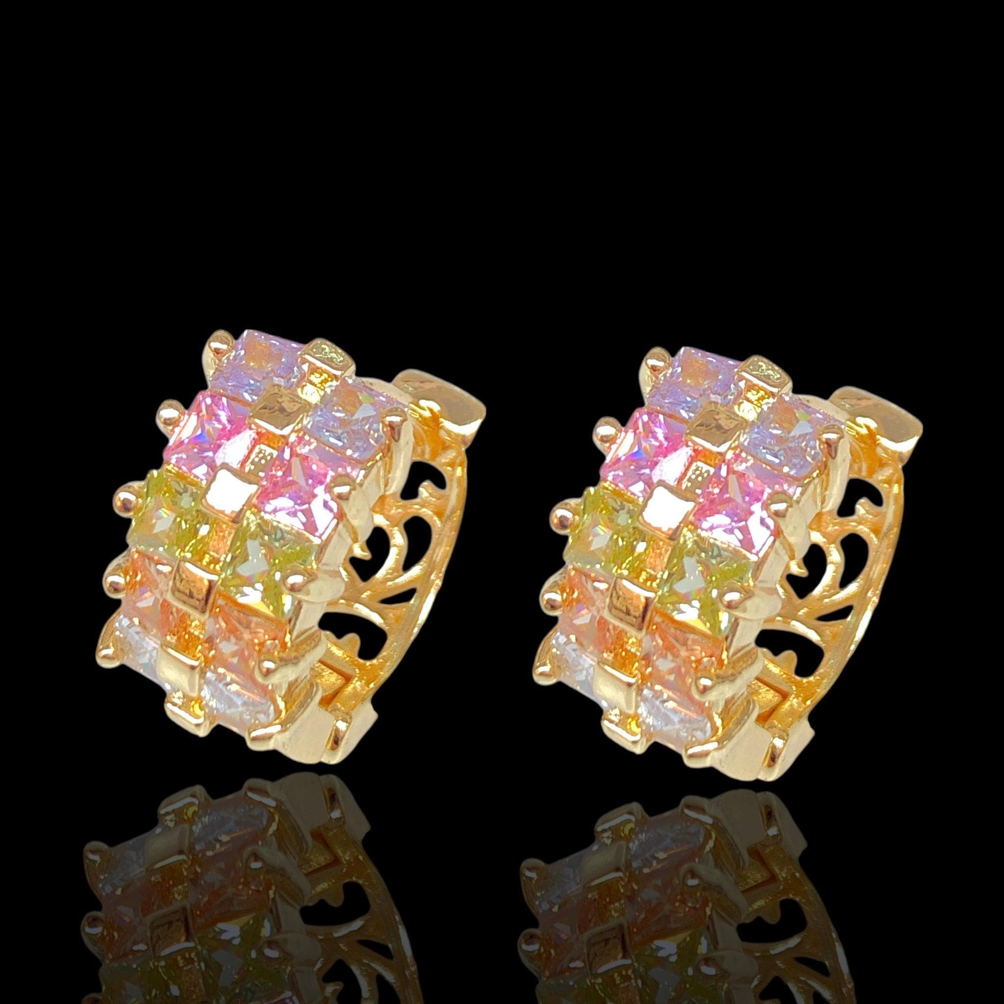 Oro Laminado Gold Filled Double Opaline Huggie Hoop Earrings