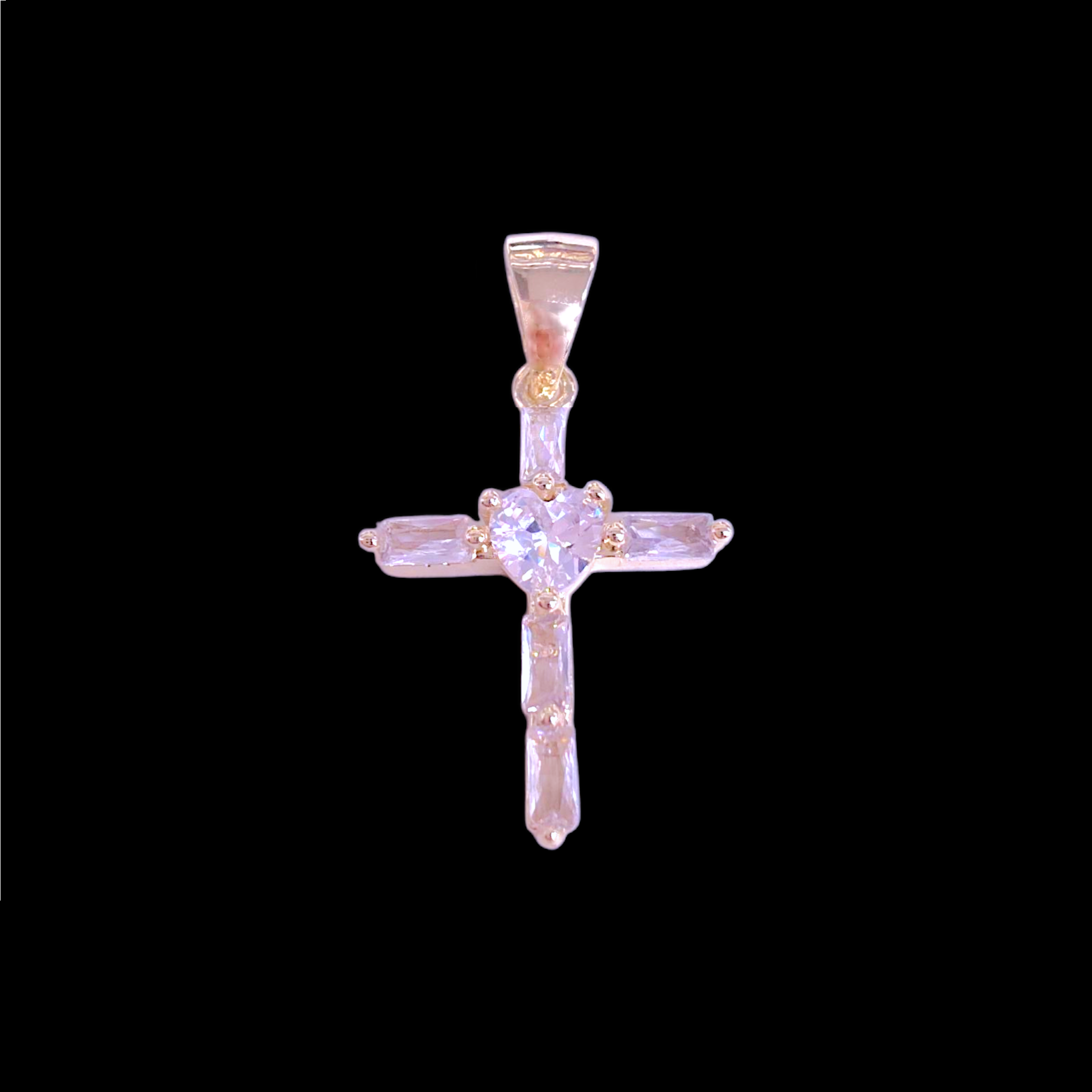 Oro Laminado Gold Filled Eternal Heart Zirconia Cross Pendant