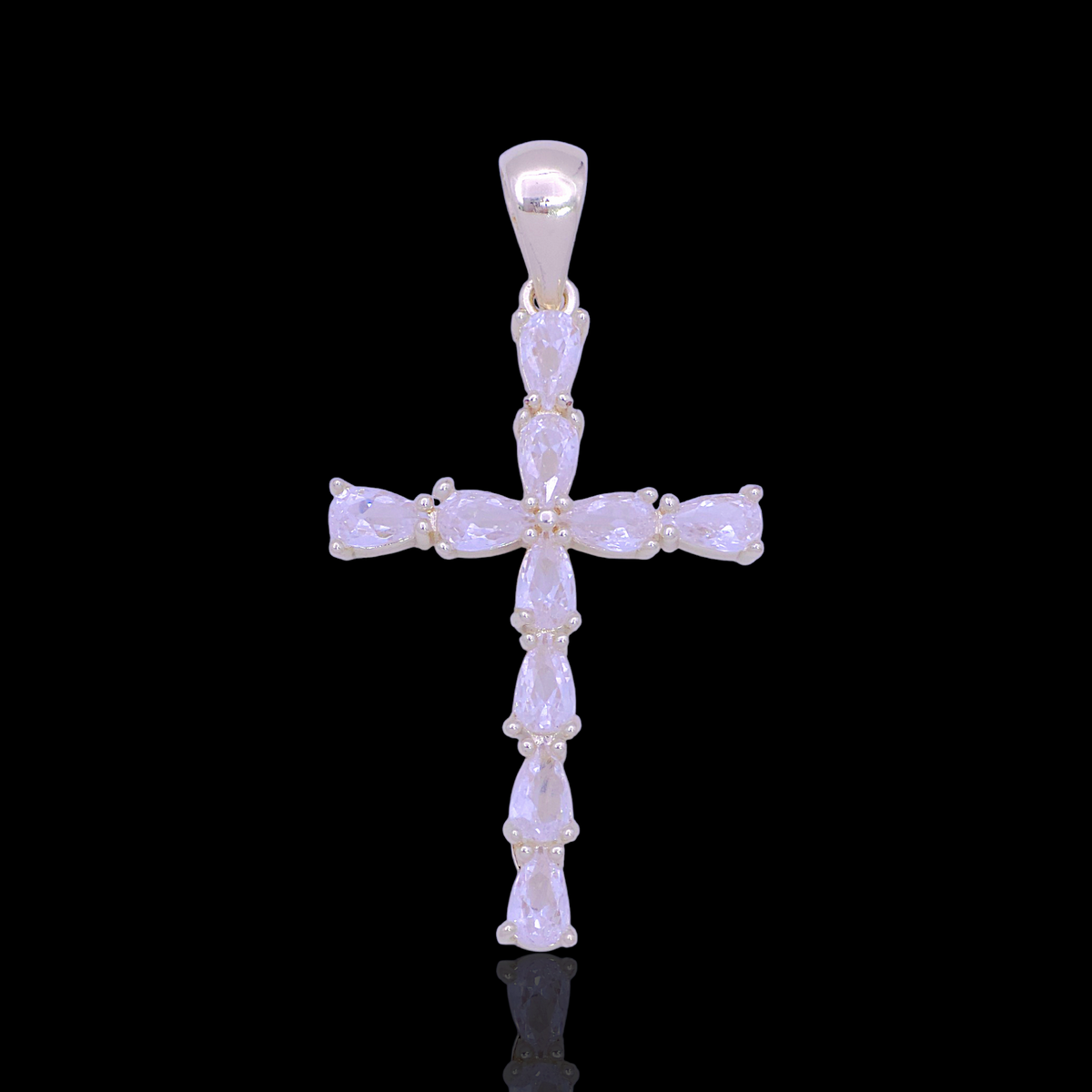 Oro Laminado Gold Filled Ethereal Petal Cross CZ Pendant