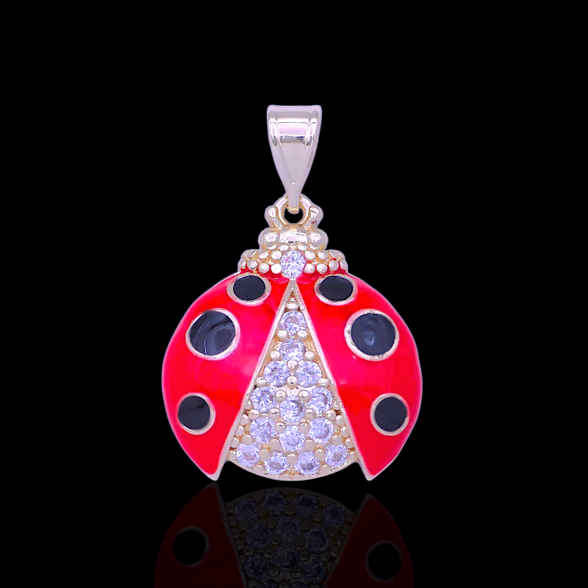 Oro Laminado Gold Filled Fancy Queen Ladybug CZ Pendant