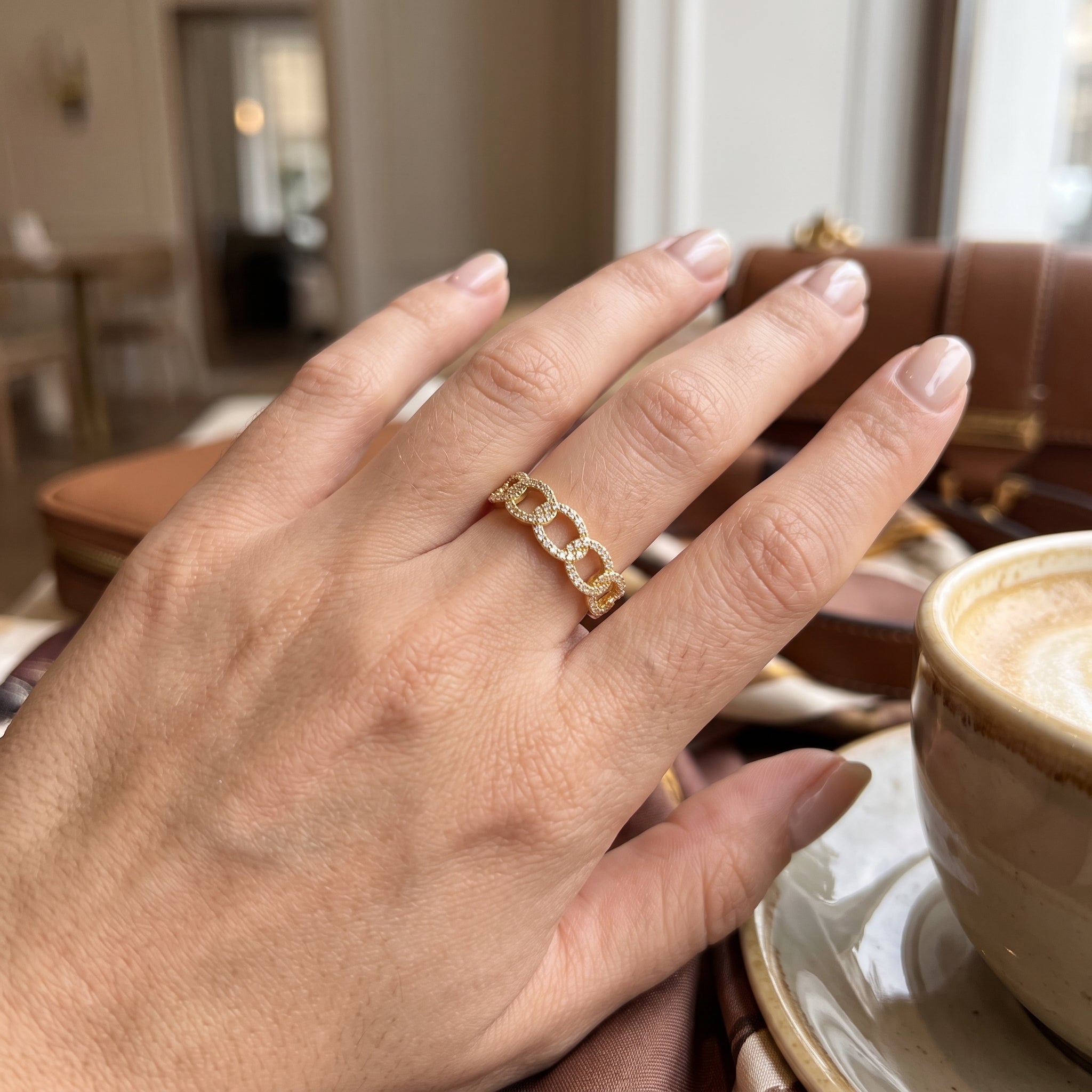 Oro Laminado Gold Filled Fancy Venetian Cuban Link Eternity Ring