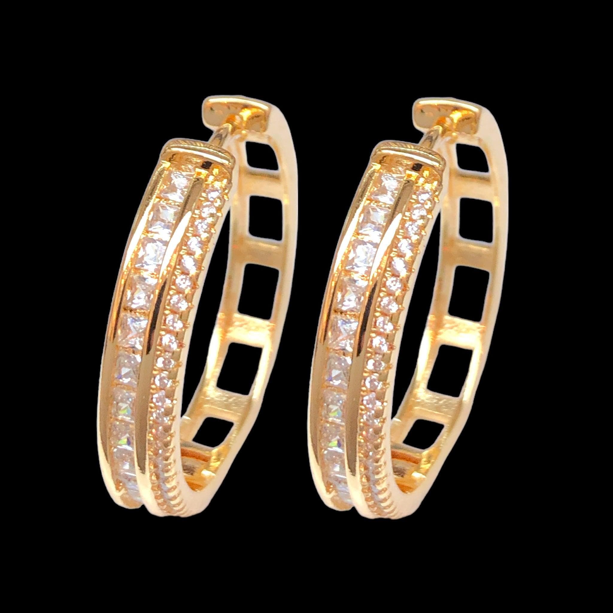 Oro Laminado Gold Filled Ferrara Italiano CZ Hoop Earrings