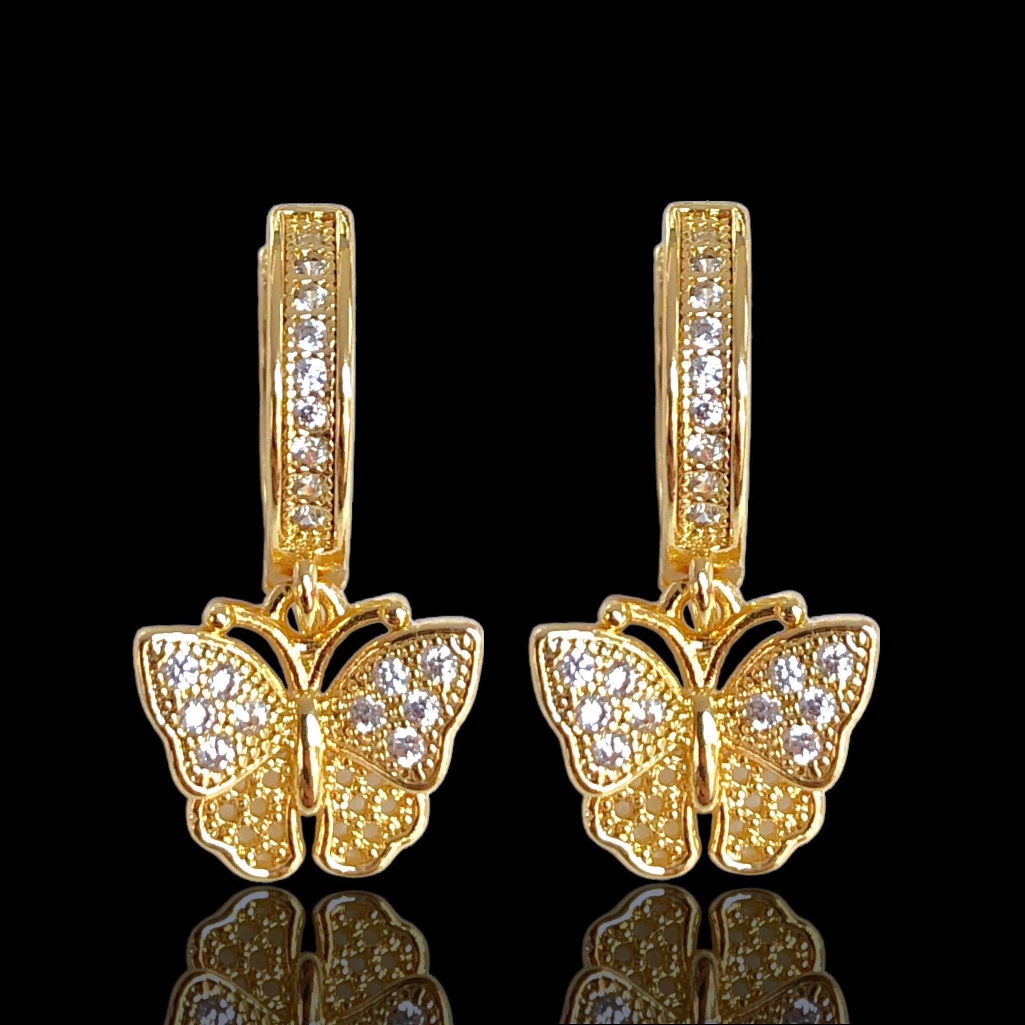 Oro Laminado Gold Filled Festival Butterfly Dangle Earrings