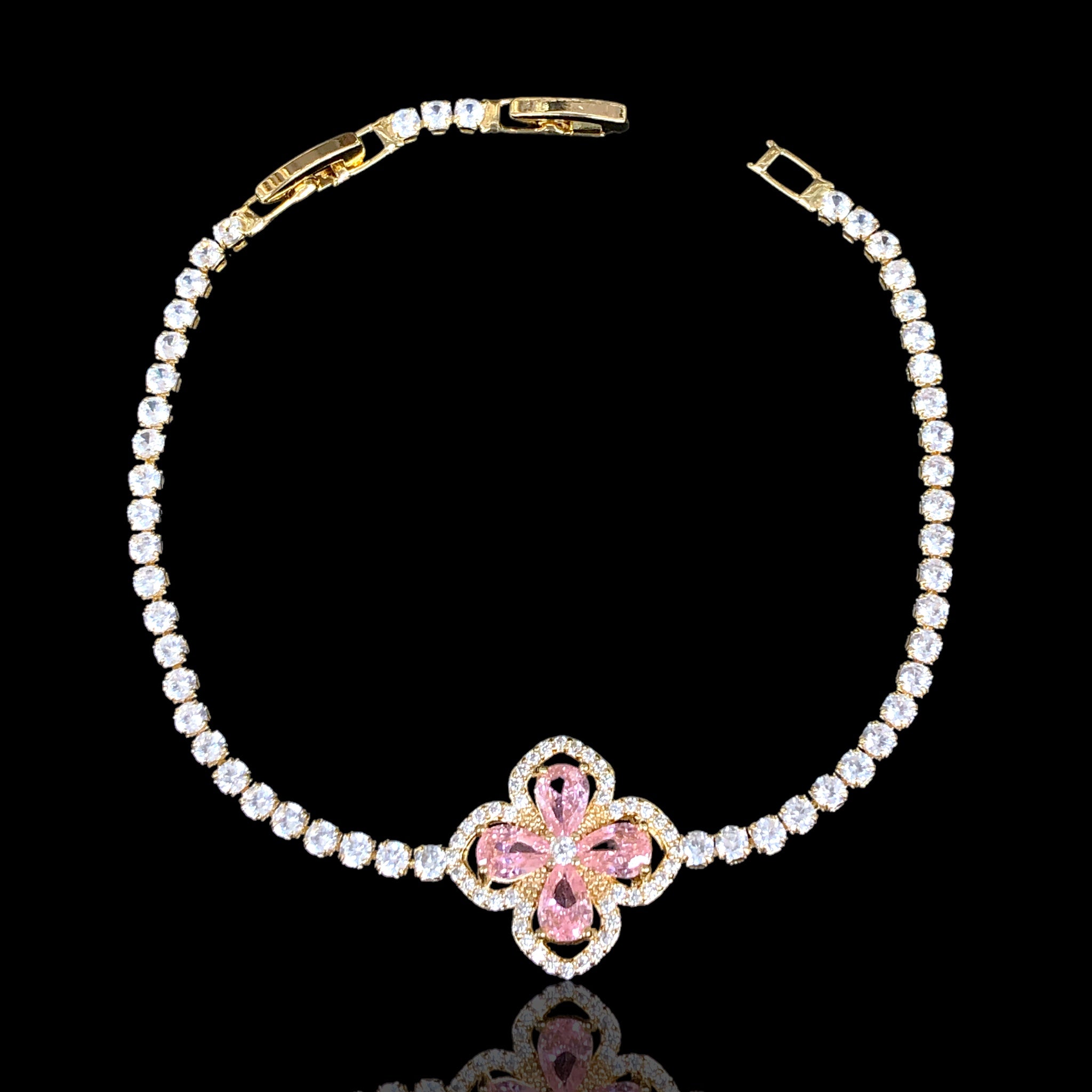 18k Gold Filled Filigree Clover CZ Bracelet