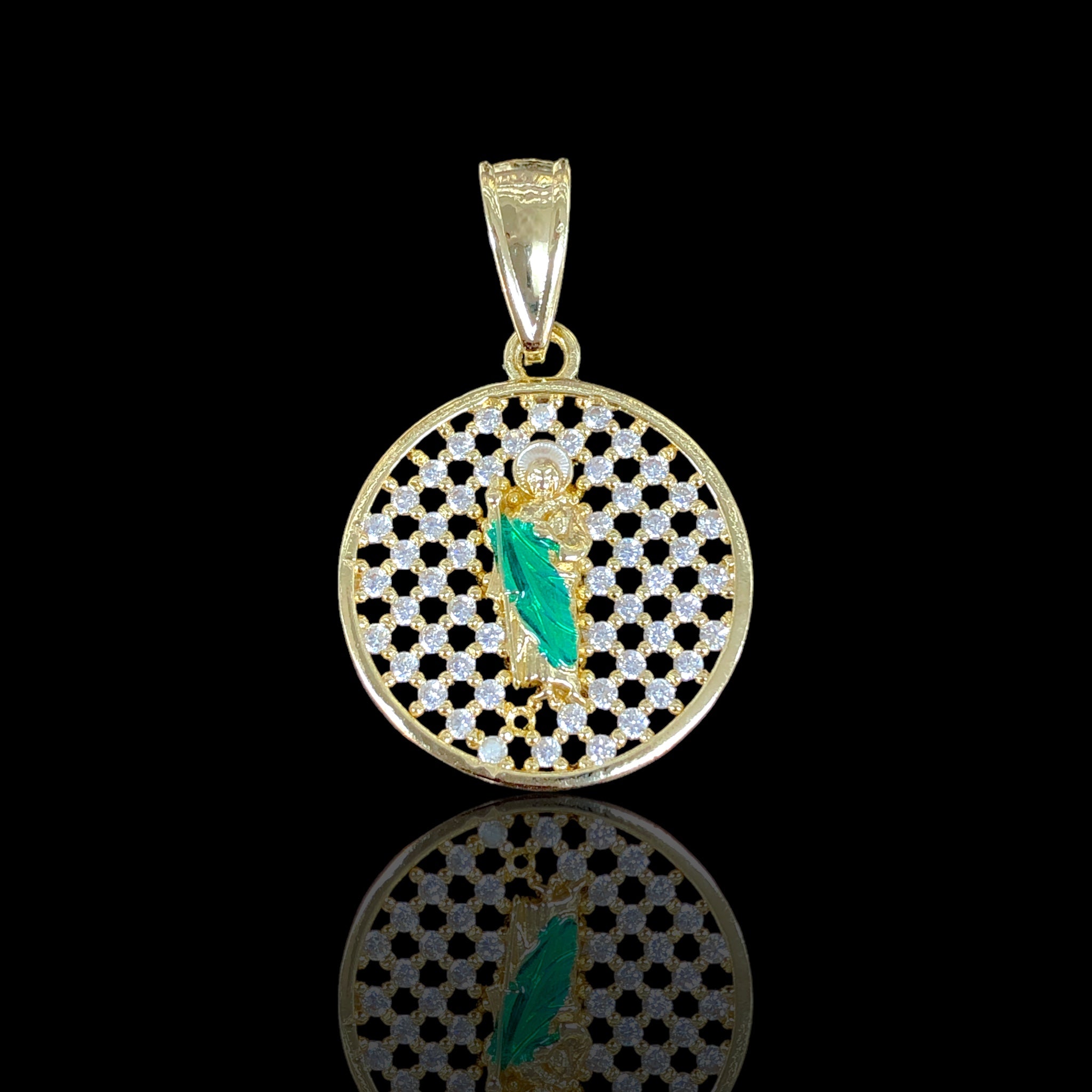 Oro Laminado Gold Filled Filigree San Judas CZ Pendant