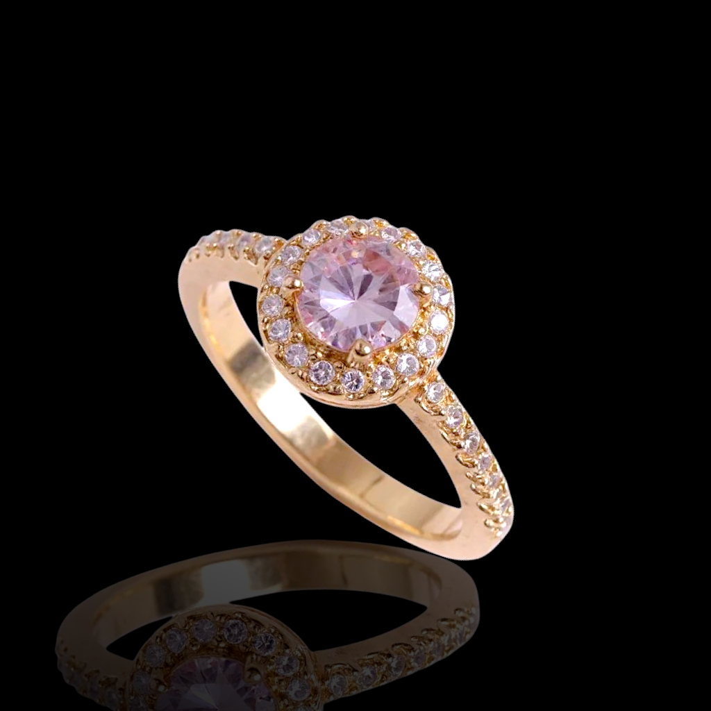 Oro Laminado Gold Filled Francia Petite Round Cut Gem Ring