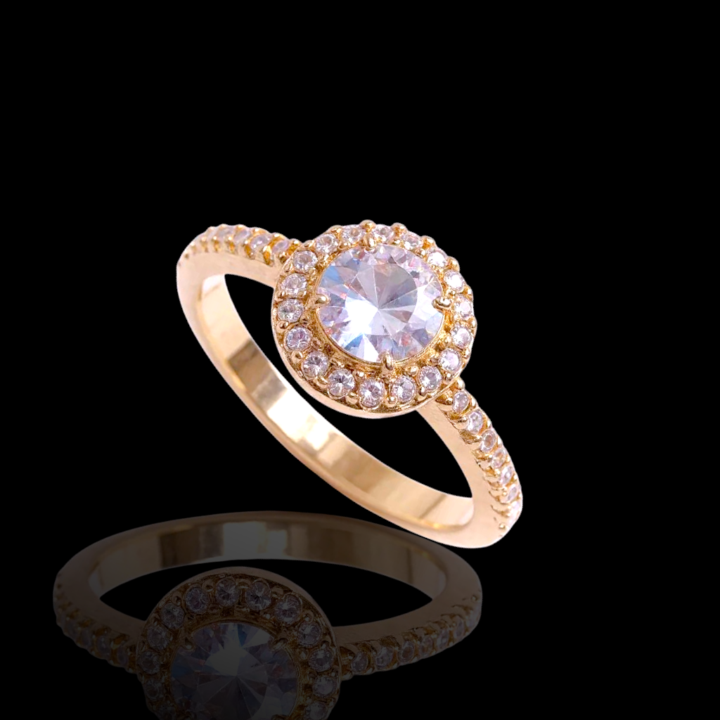 Oro Laminado Gold Filled Francia Petite Round Cut Gem Ring