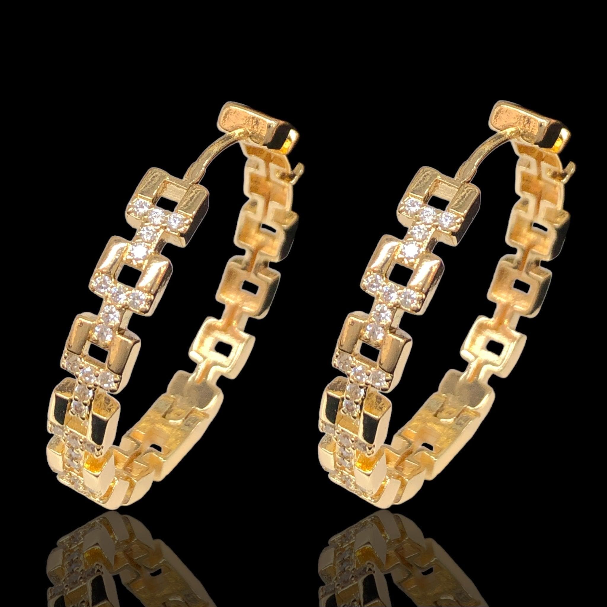 Oro Laminado Gold Filled French Braid CZ Hoop Earrings