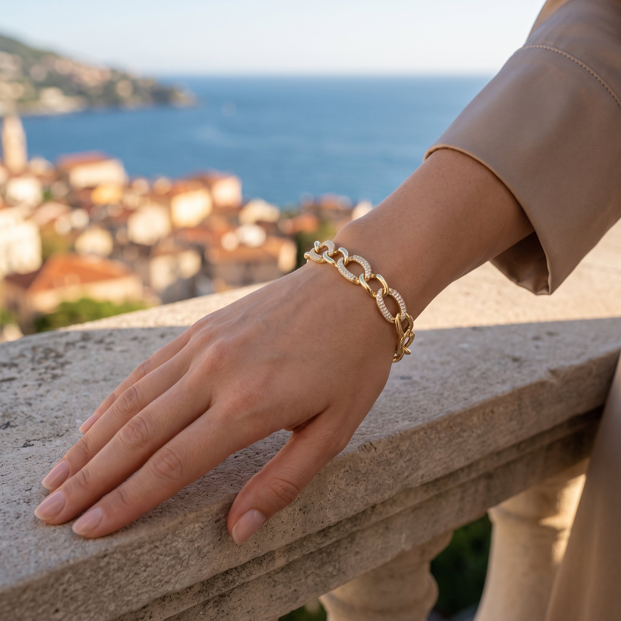 Oro Laminado Gold Filled French Cuban Zirconia Bracelet