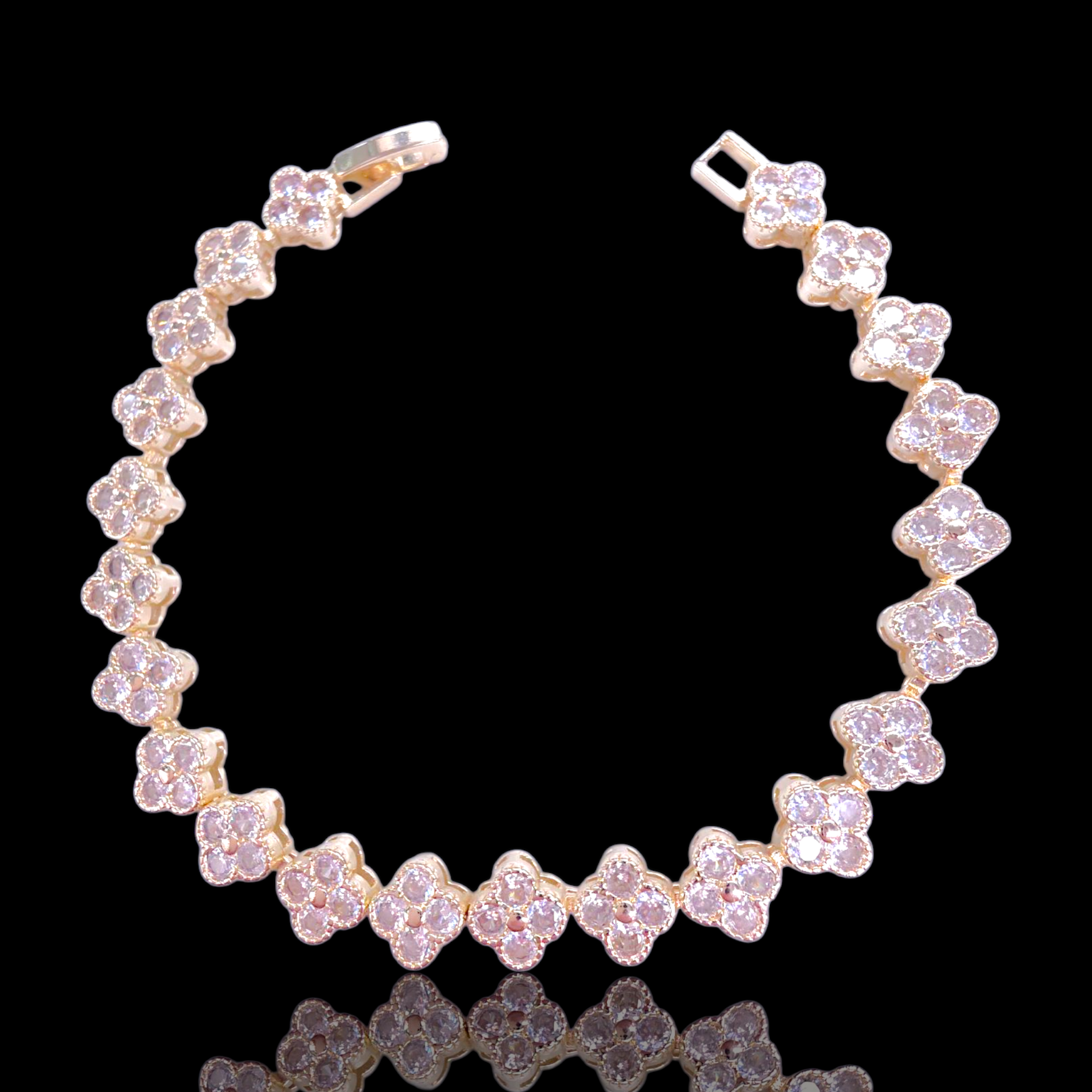 Oro Laminado Gold Filled French Lucky Clover CZ Bracelet