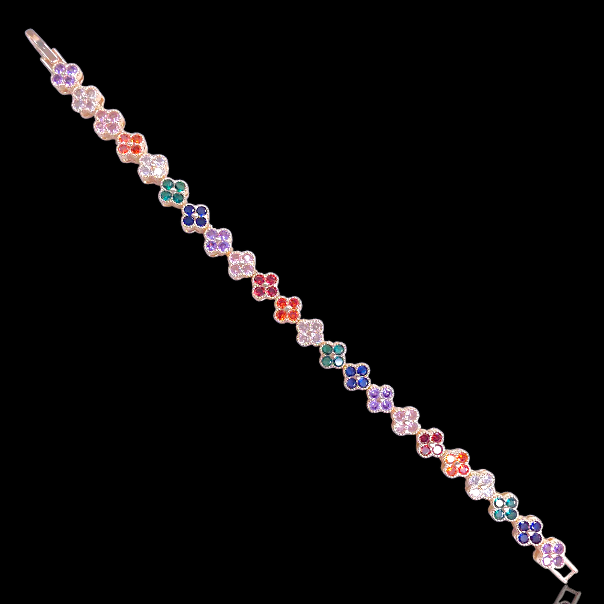 Oro Laminado Gold Filled French Lucky Clover CZ Bracelet