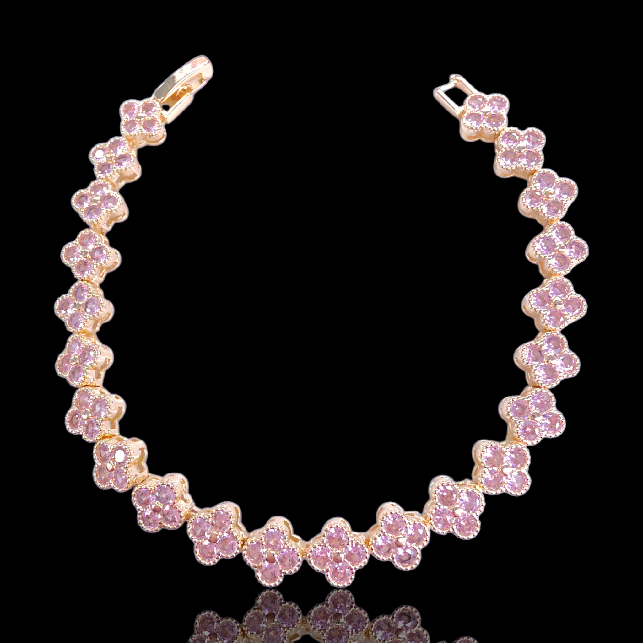 Oro Laminado Gold Filled French Lucky Clover CZ Bracelet