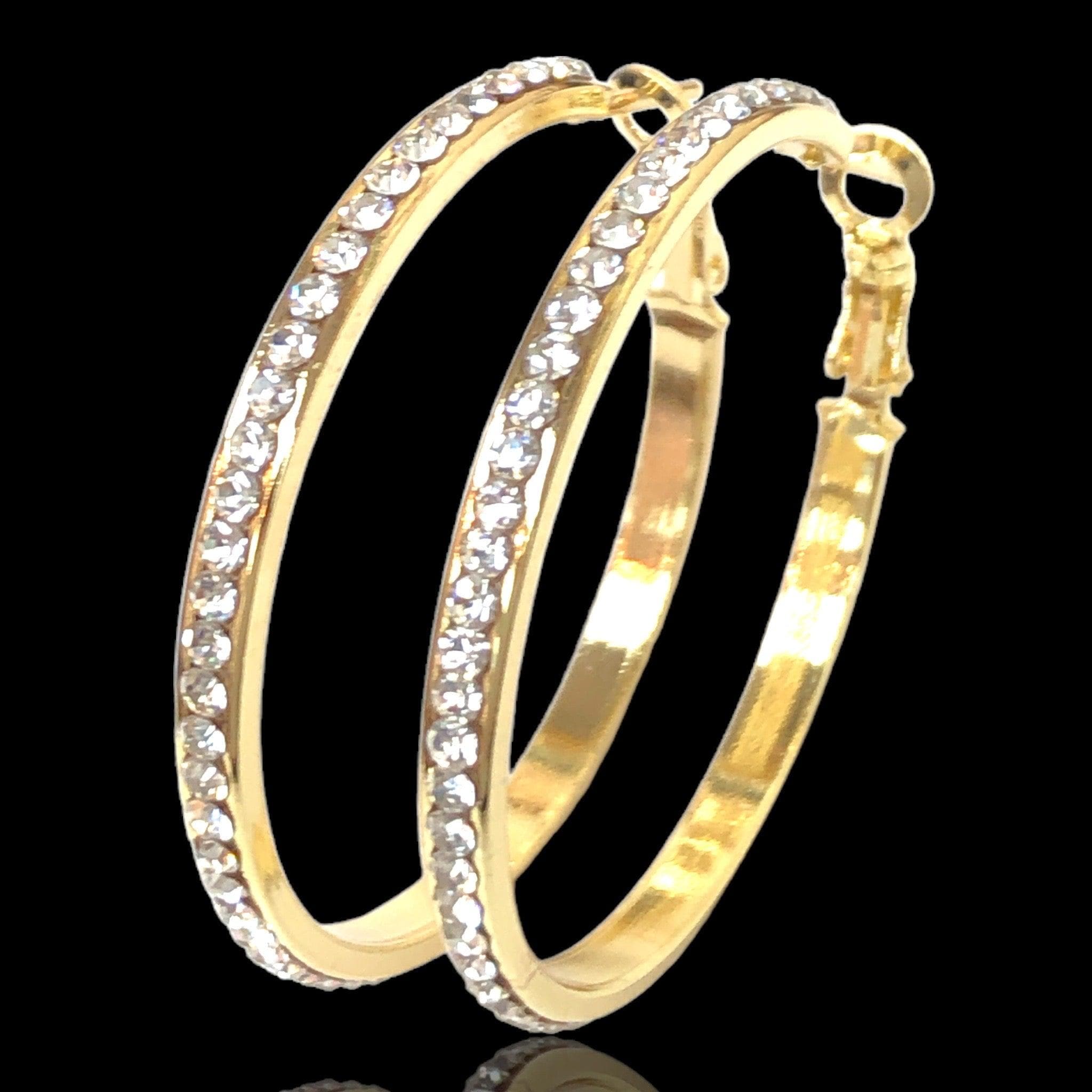 Oro Laminado Gold Filled French Zirconia Bezel Hoop Earrings
