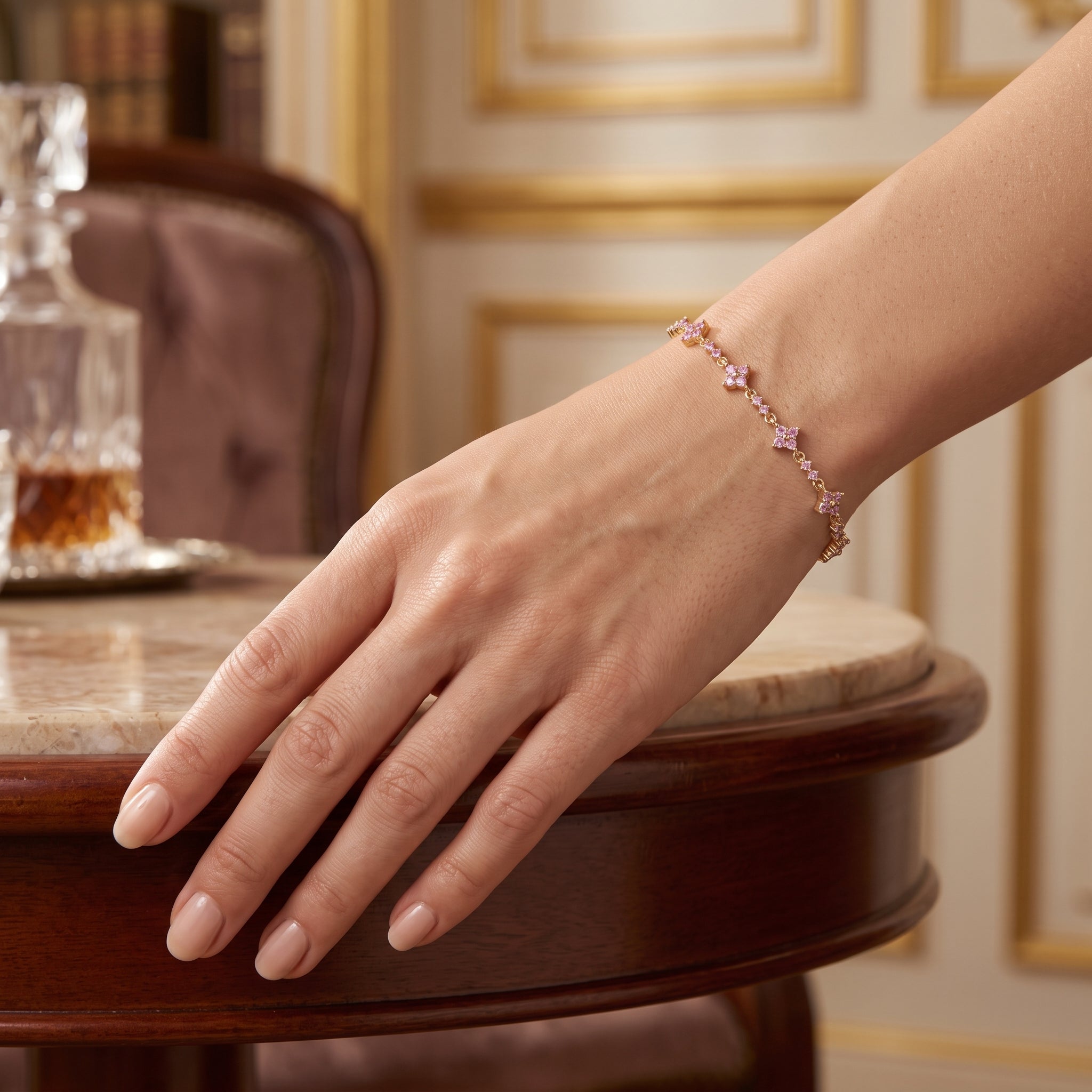 Oro Laminado Gold Filled French de Fleur Zirconia Bracelet