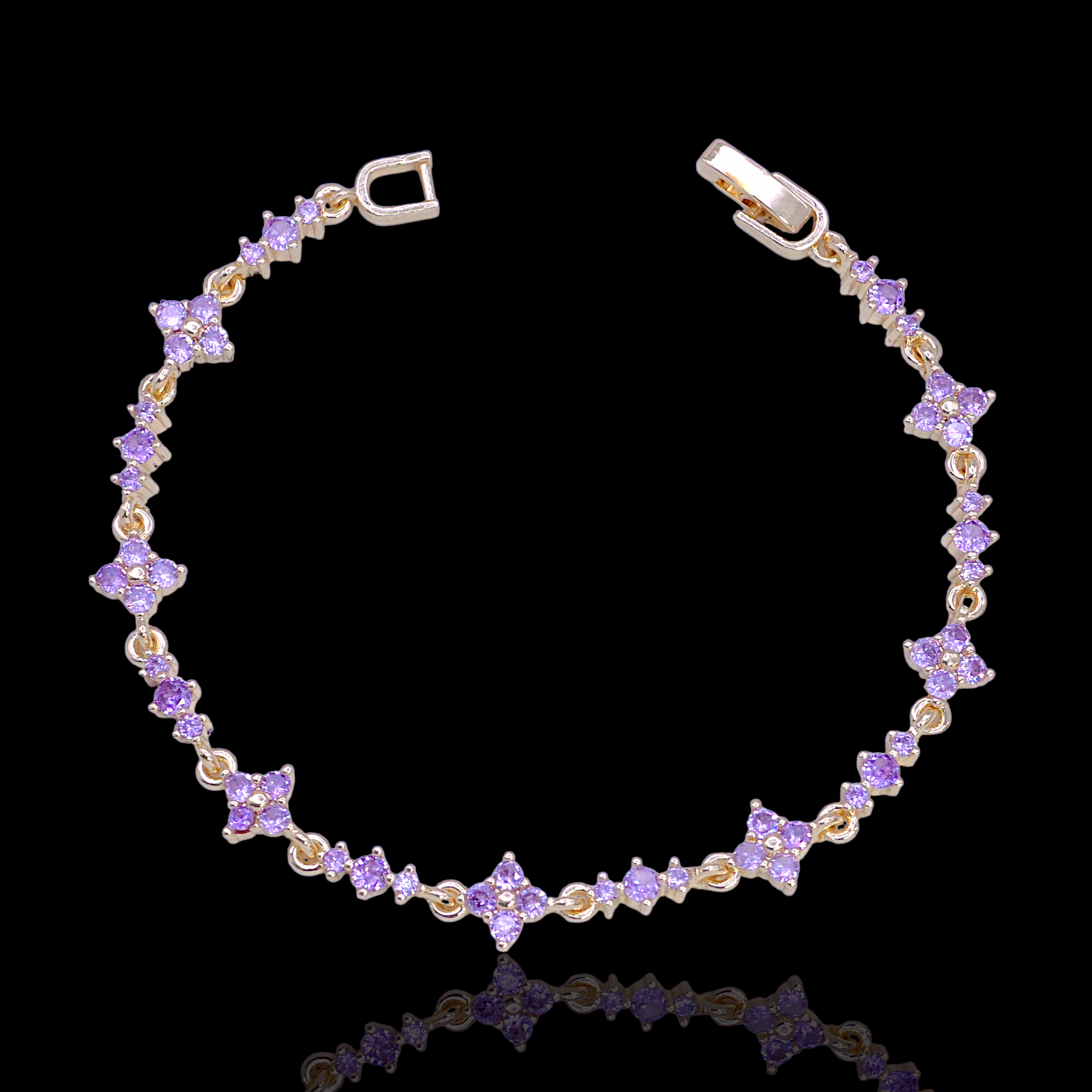 Oro Laminado Gold Filled French de Fleur Zirconia Bracelet