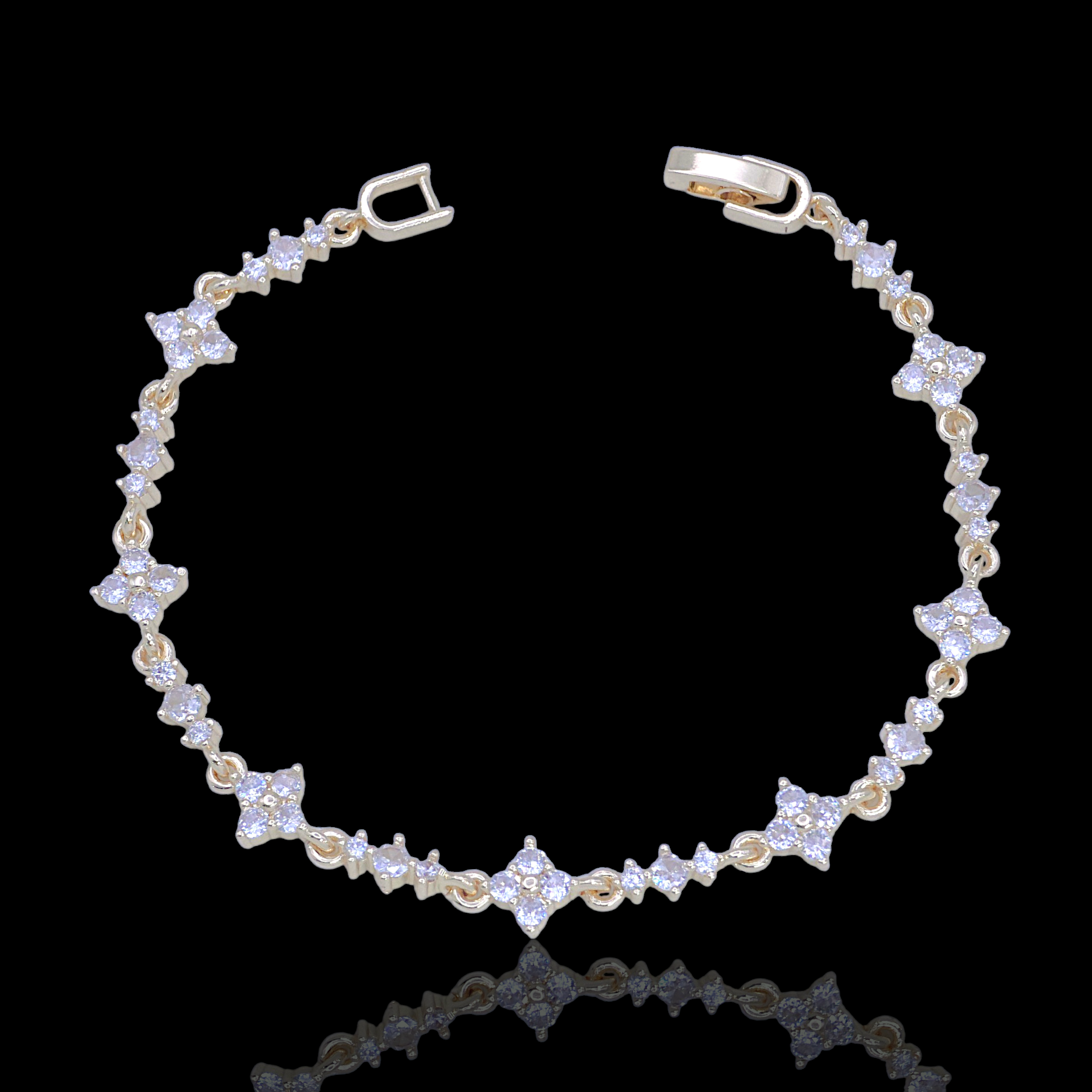 Oro Laminado Gold Filled French de Fleur Zirconia Bracelet