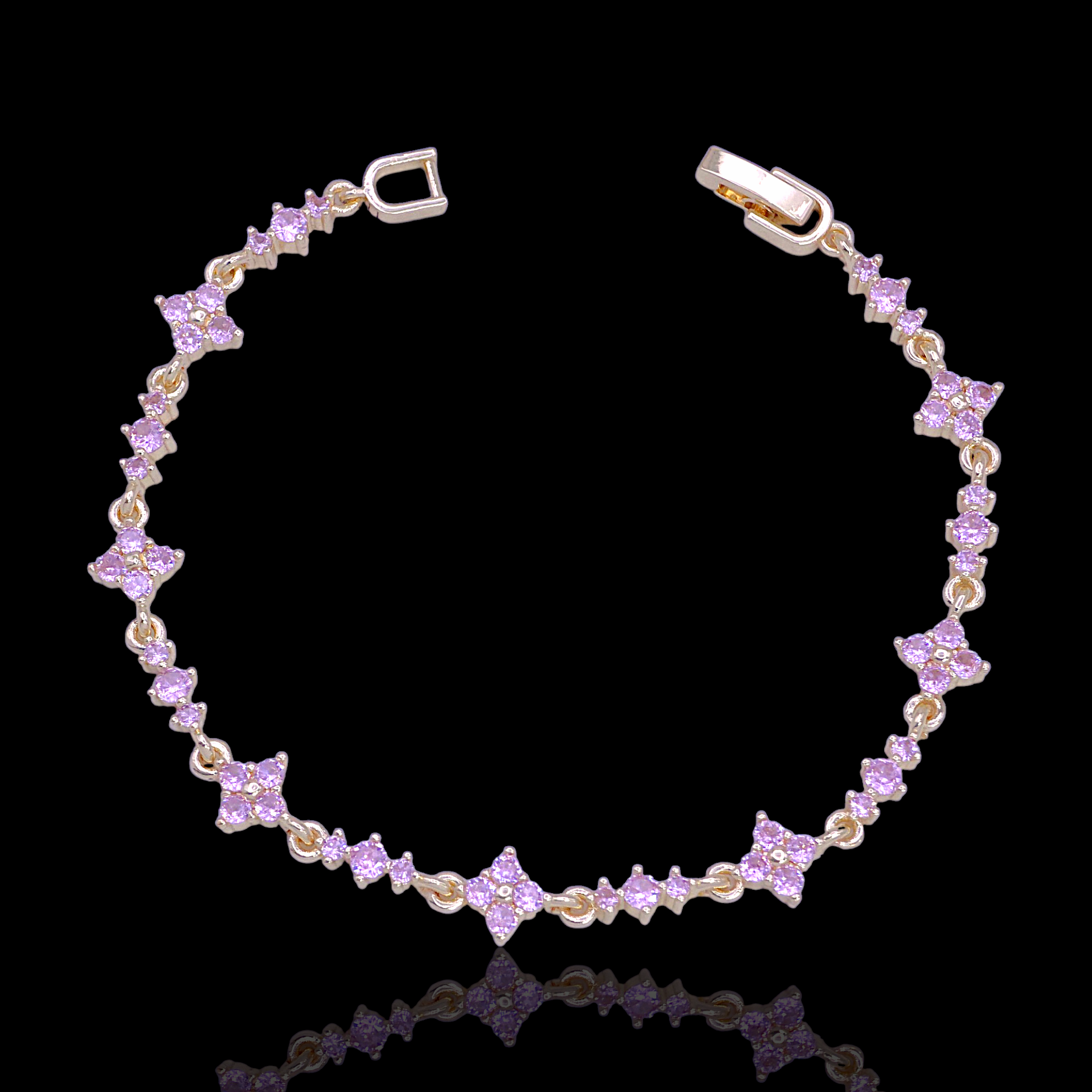 Oro Laminado Gold Filled French de Fleur Zirconia Bracelet