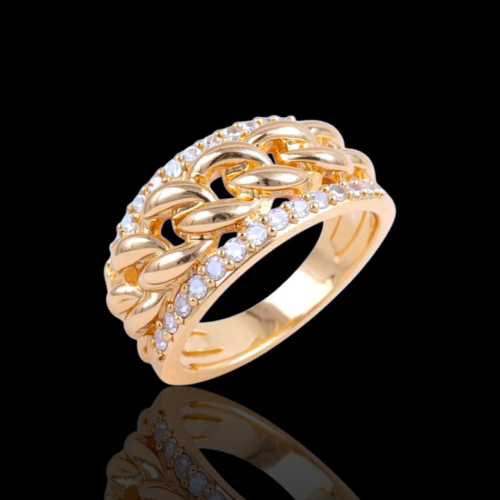 Oro Laminado Gold Filled Geneva Curb Link Interlocking Ring