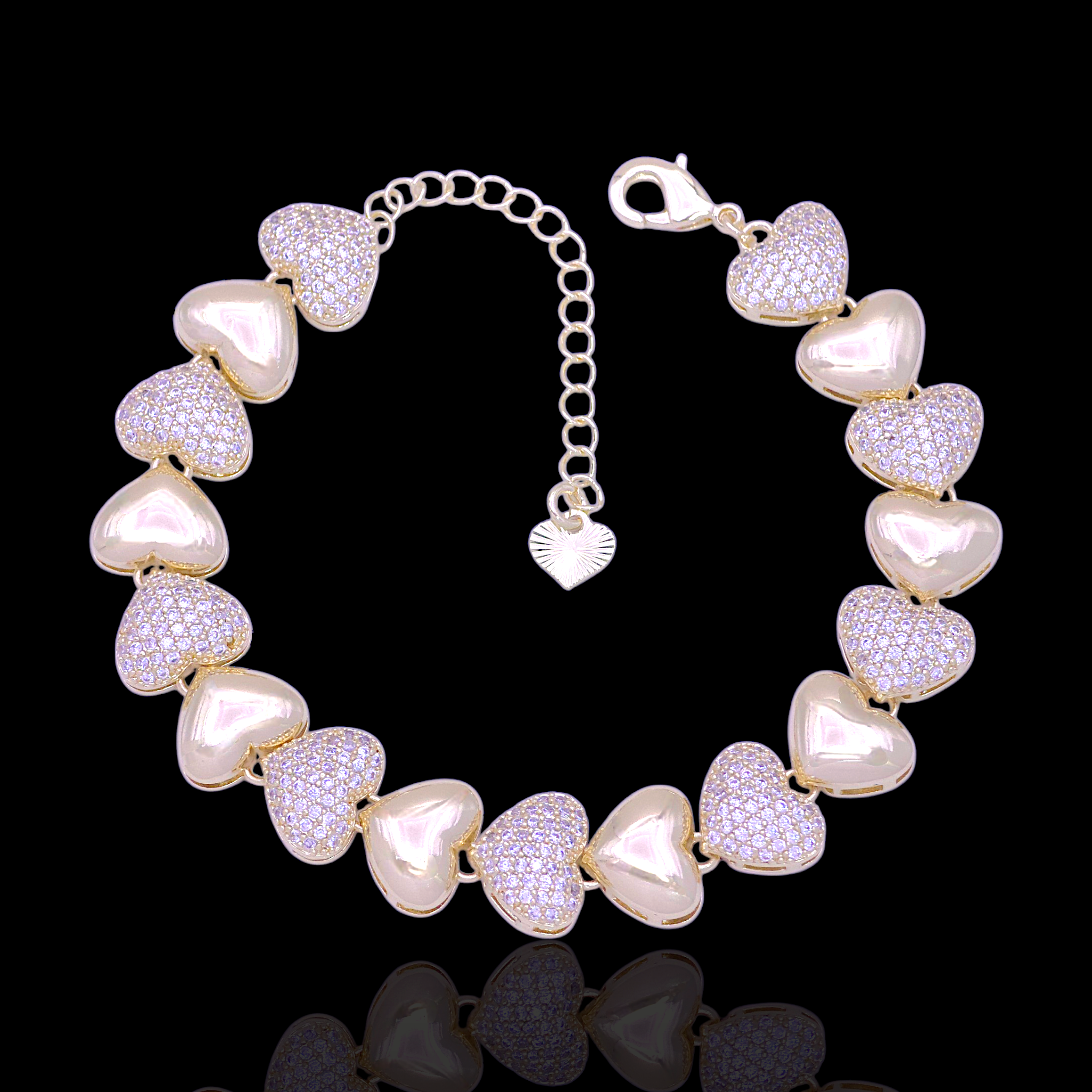 Oro Laminado Gold Filled Geneva Heart Pave CZ Bracelet