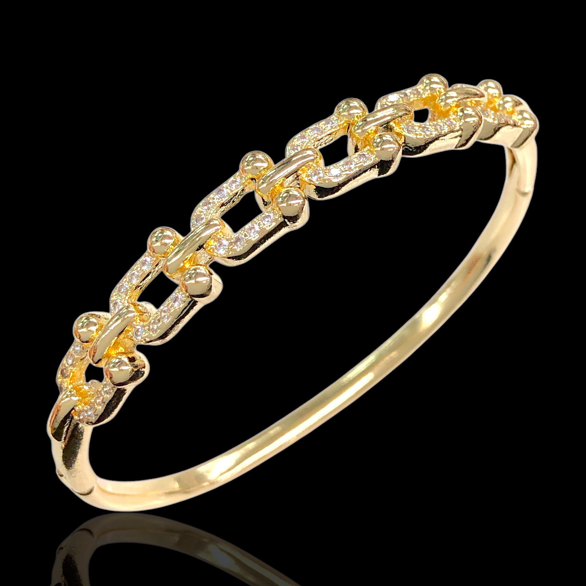 Oro Laminado Gold Filled Geneva U-Link CZ Bangle
