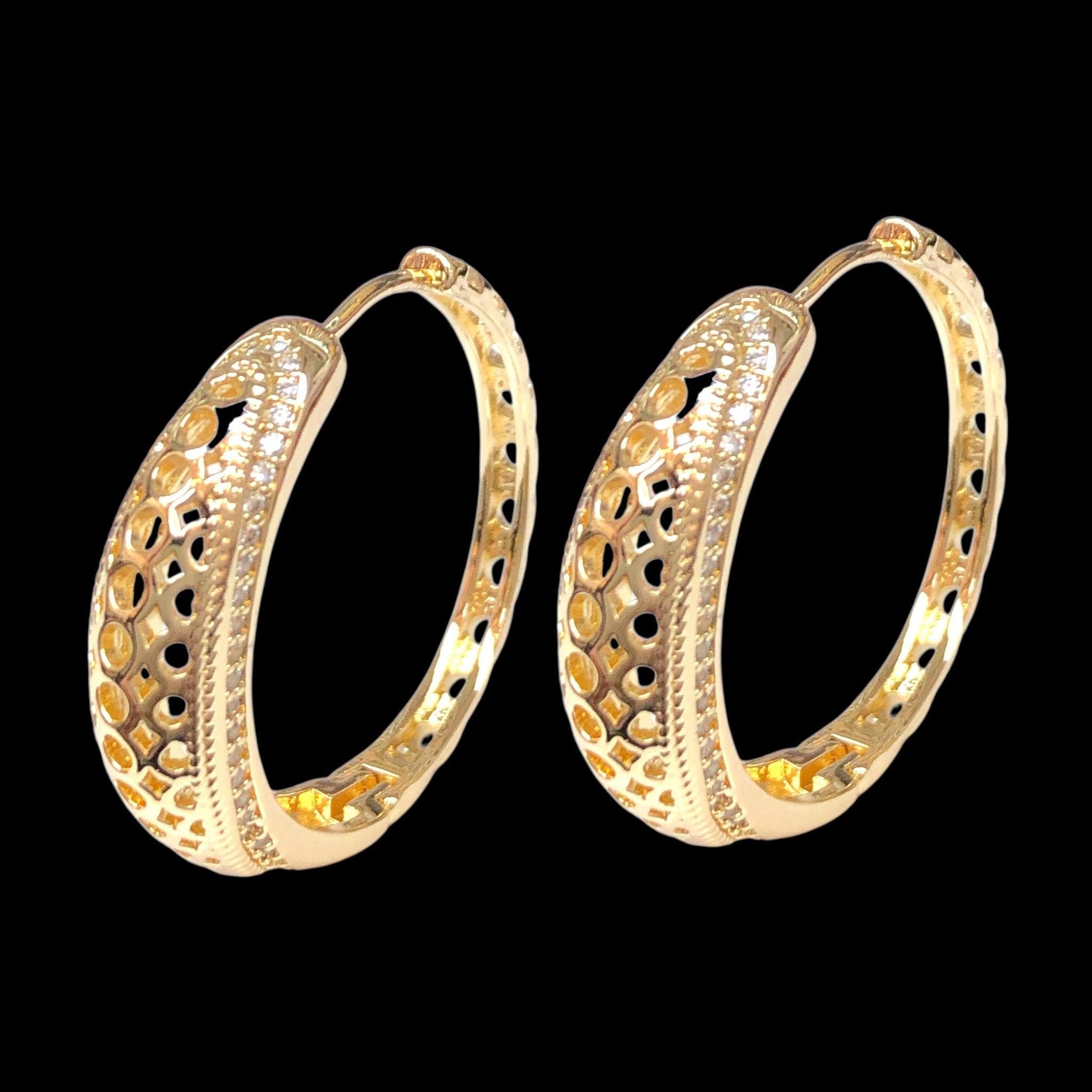 Oro Laminado Gold Filled Genoa CZ Hoop Earrings