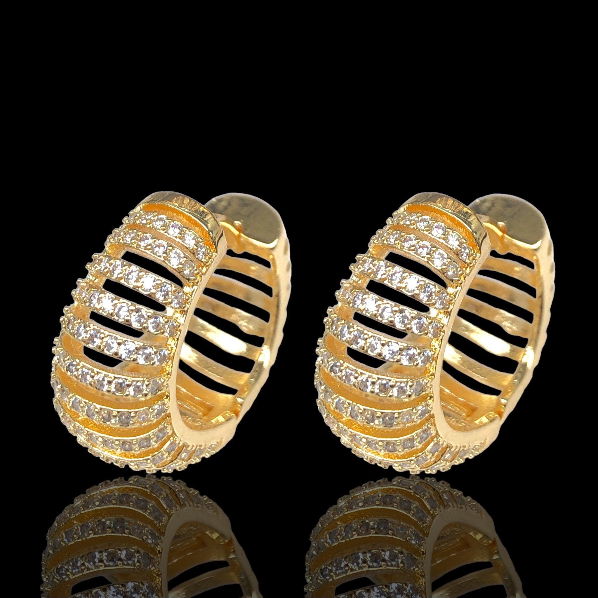 Oro Laminado Gold Filled Gilded Filigree CZ Hoop Earrings