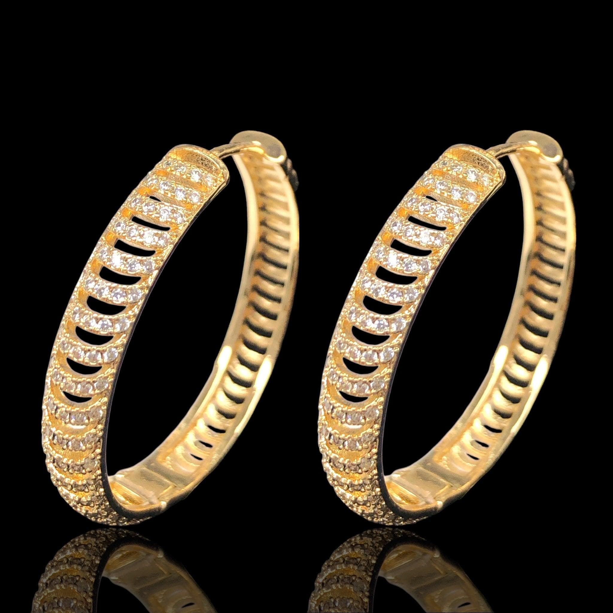 Oro Laminado Gold Filled Gilded Wave CZ Hoop Earrings