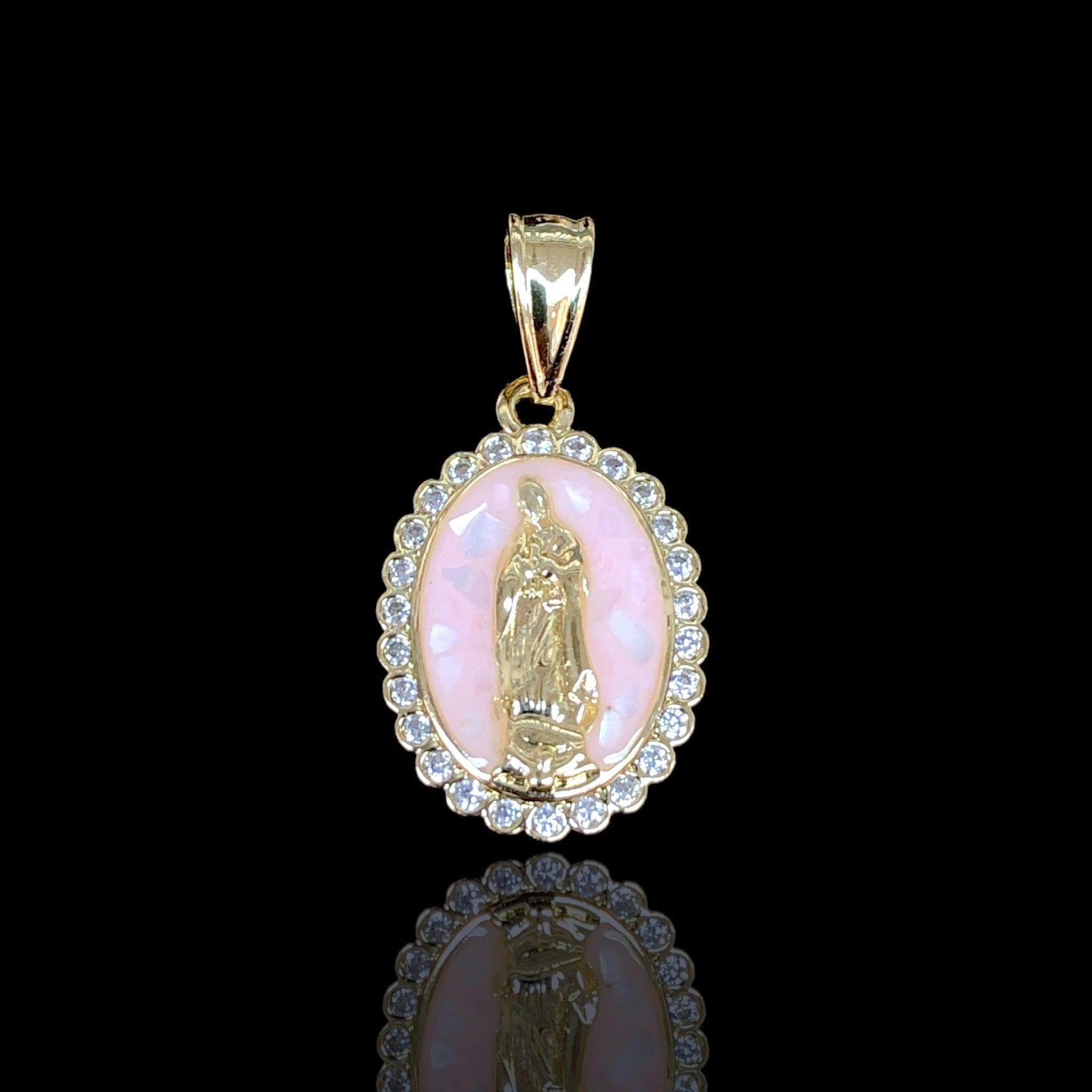 Oro Laminado Gold Filled Glossy Guadalupe Enamel Pendant