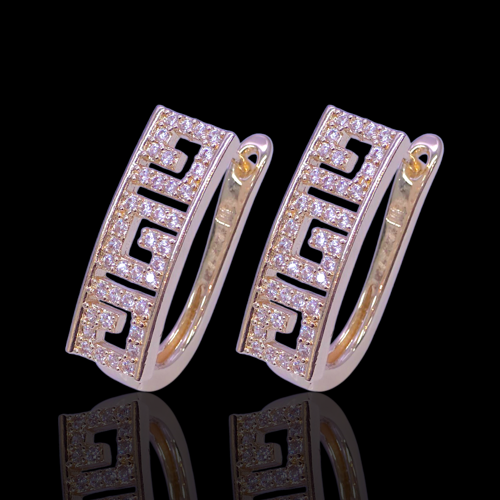 Oro Laminado Gold Filled Greek Key Zirconia Earrings