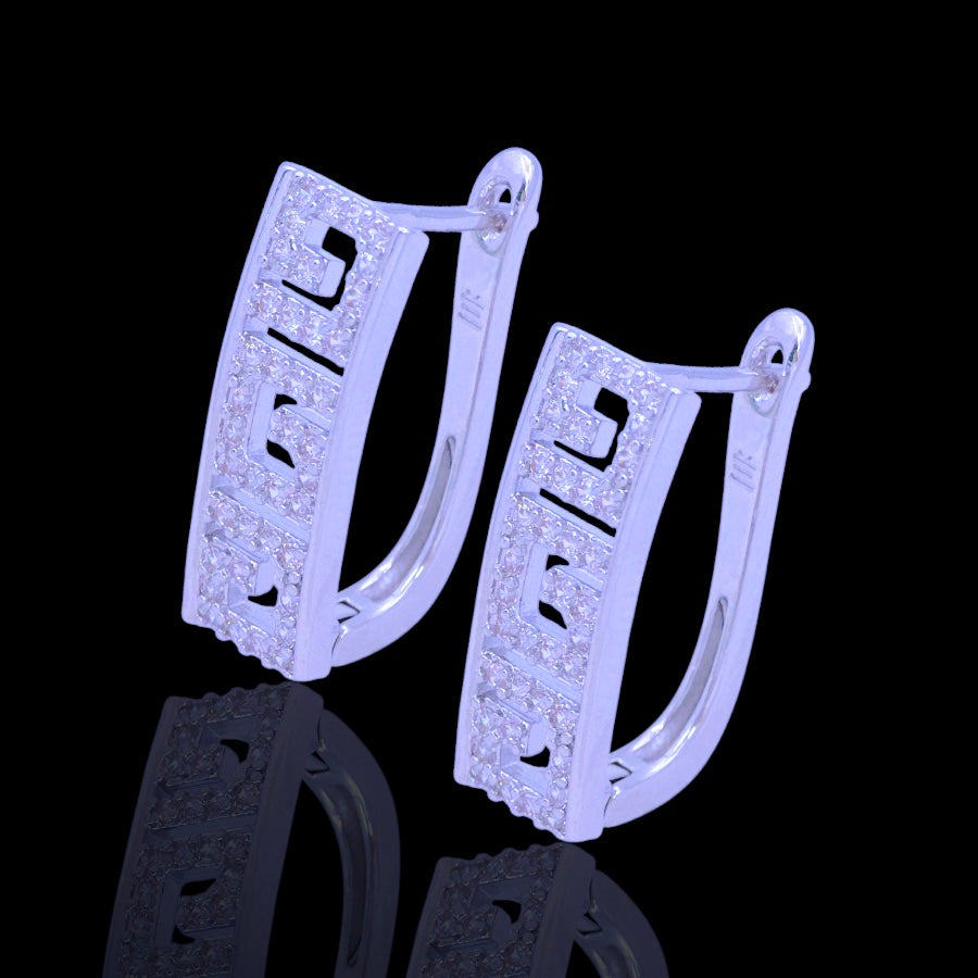 Oro Laminado Gold Filled Greek Key Zirconia Earrings