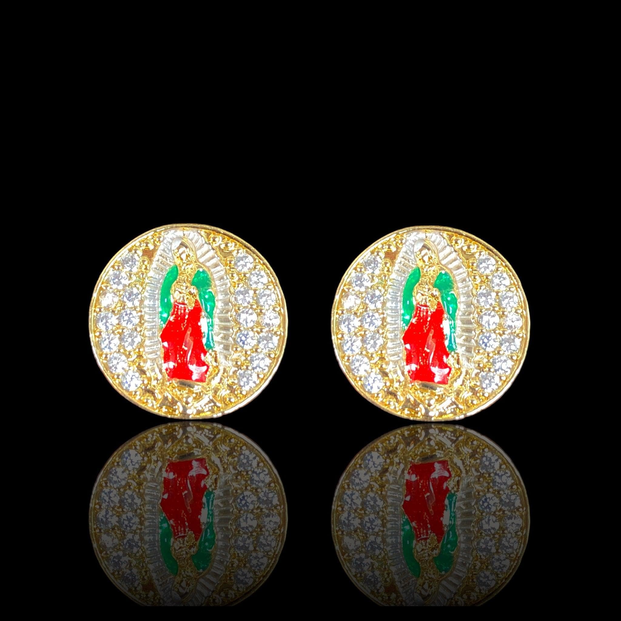 Oro Laminado Gold Filled Guadalupe CZ Round Stud Earrings