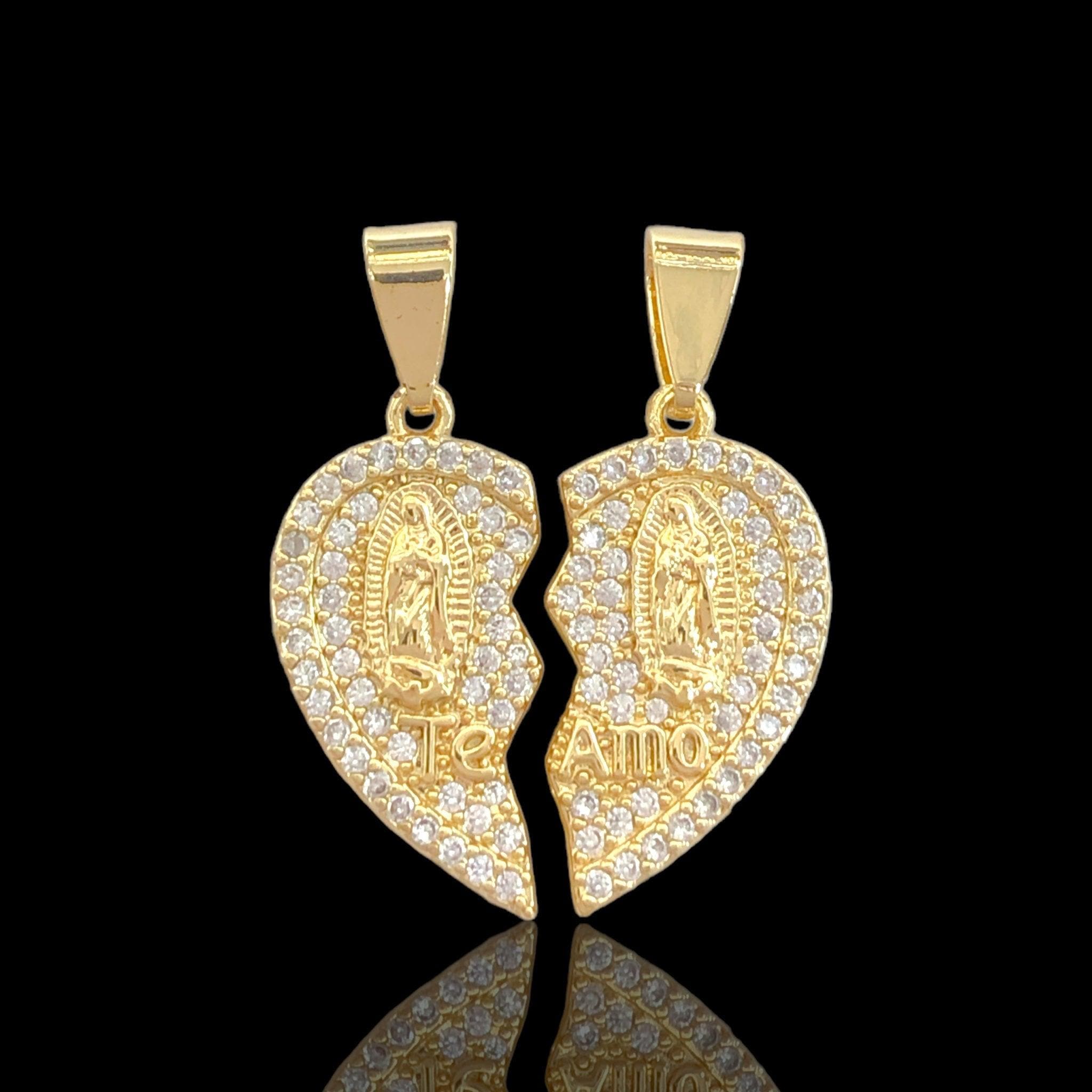 Oro Laminado Gold Filled Guadalupe Split Heart Pendantlaminado